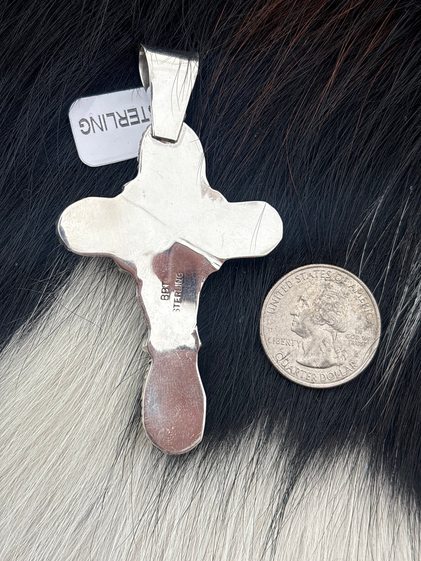 Native American, Hand-Made, Turquoise & Sterling Silver Cross Pendant
