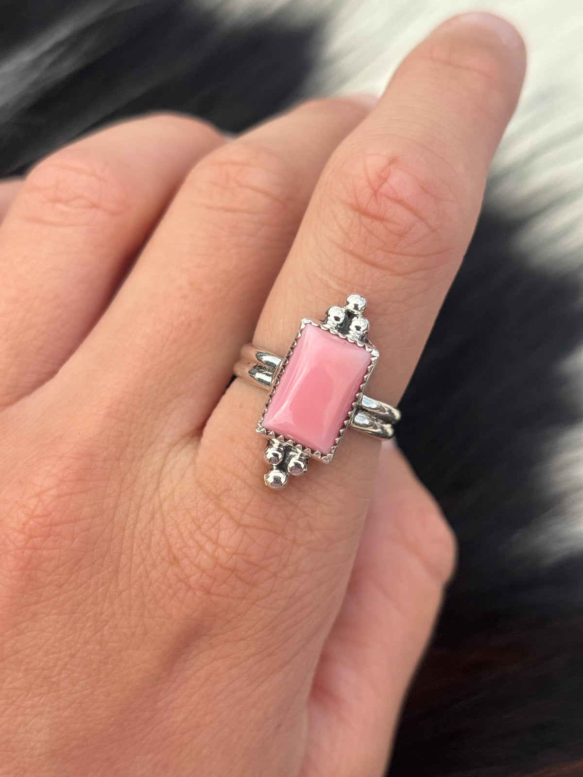 Native American, Hand-Made, Pink Conch & Sterling Silver Ring