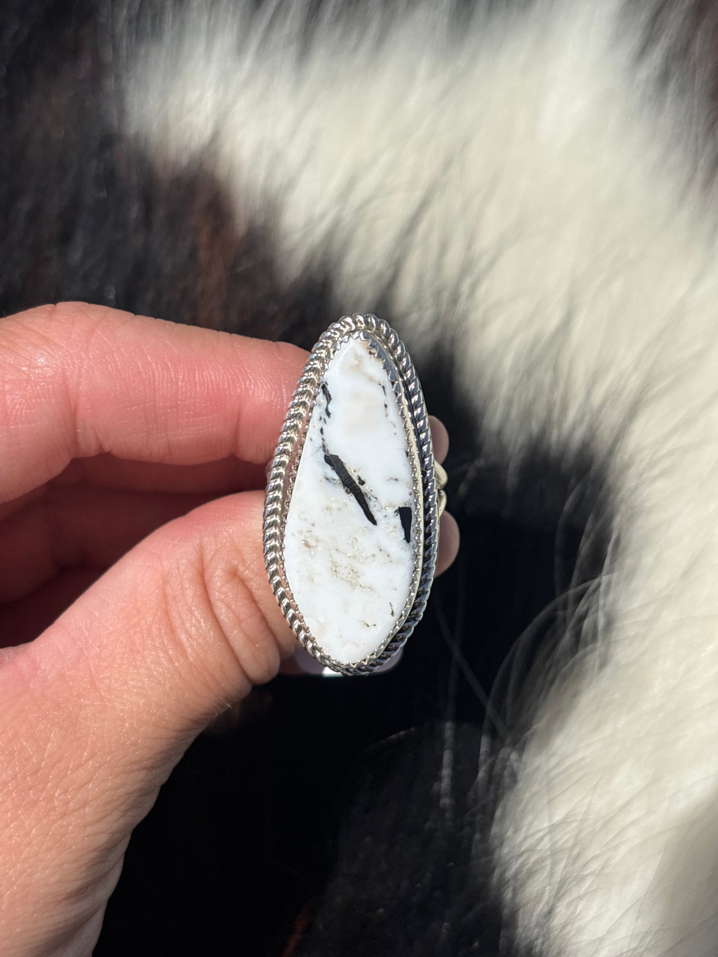 Native American, Hand-Made, White Buffalo & Sterling Silver Ring