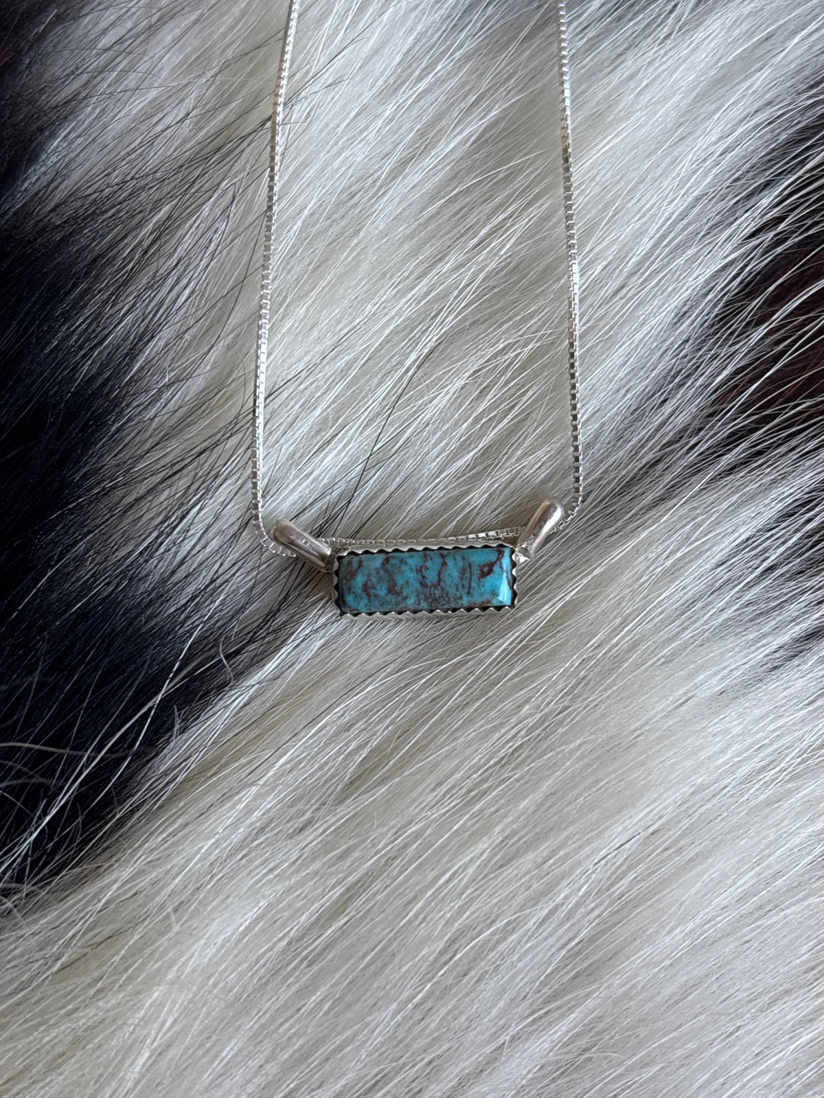 Native American, Hand-Made, Turquoise & Sterling Silver Bar Necklace