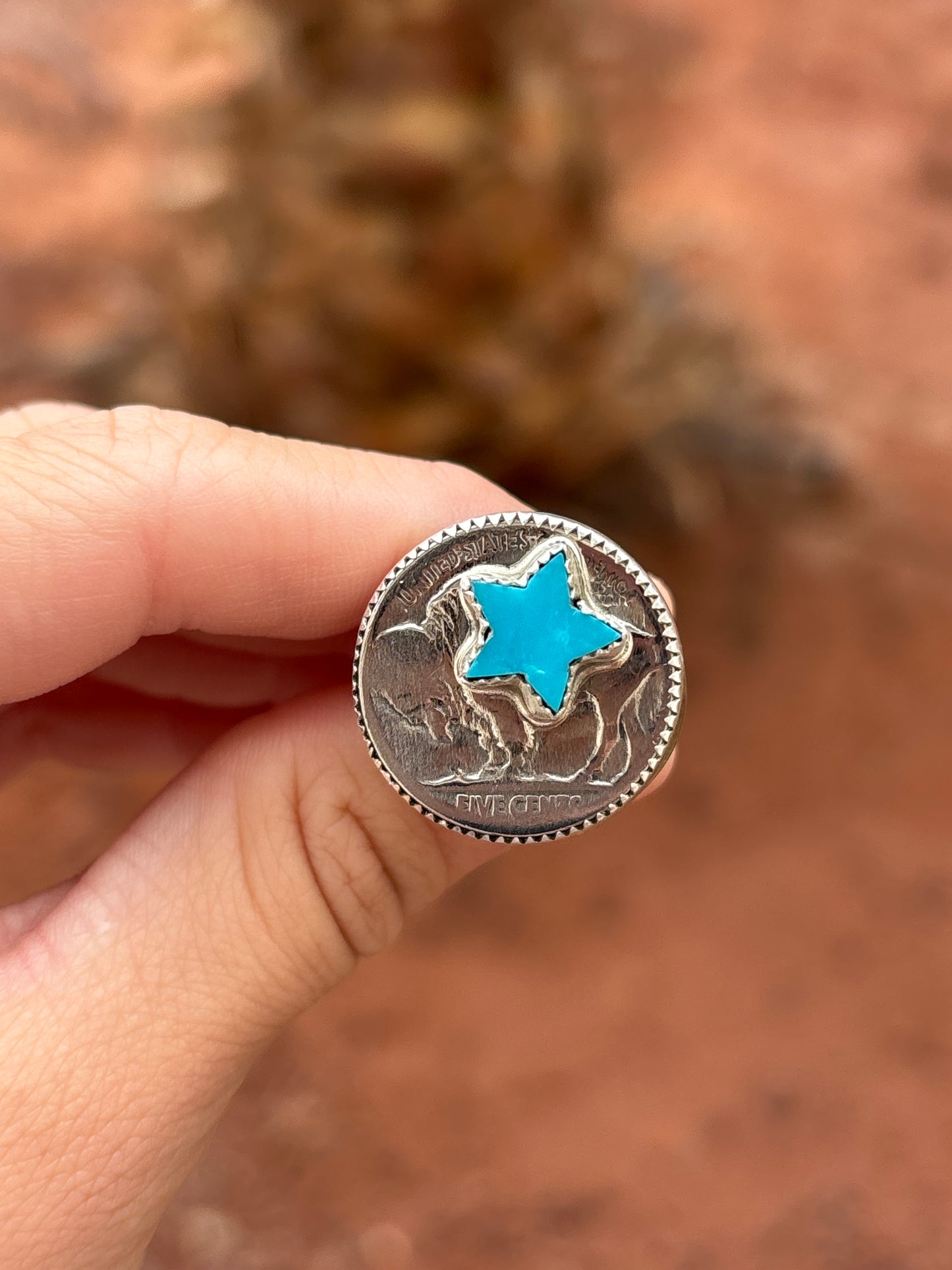 Native American, Hand-Made, Turquoise, Buffalo Nickel & Sterling Silver Ring