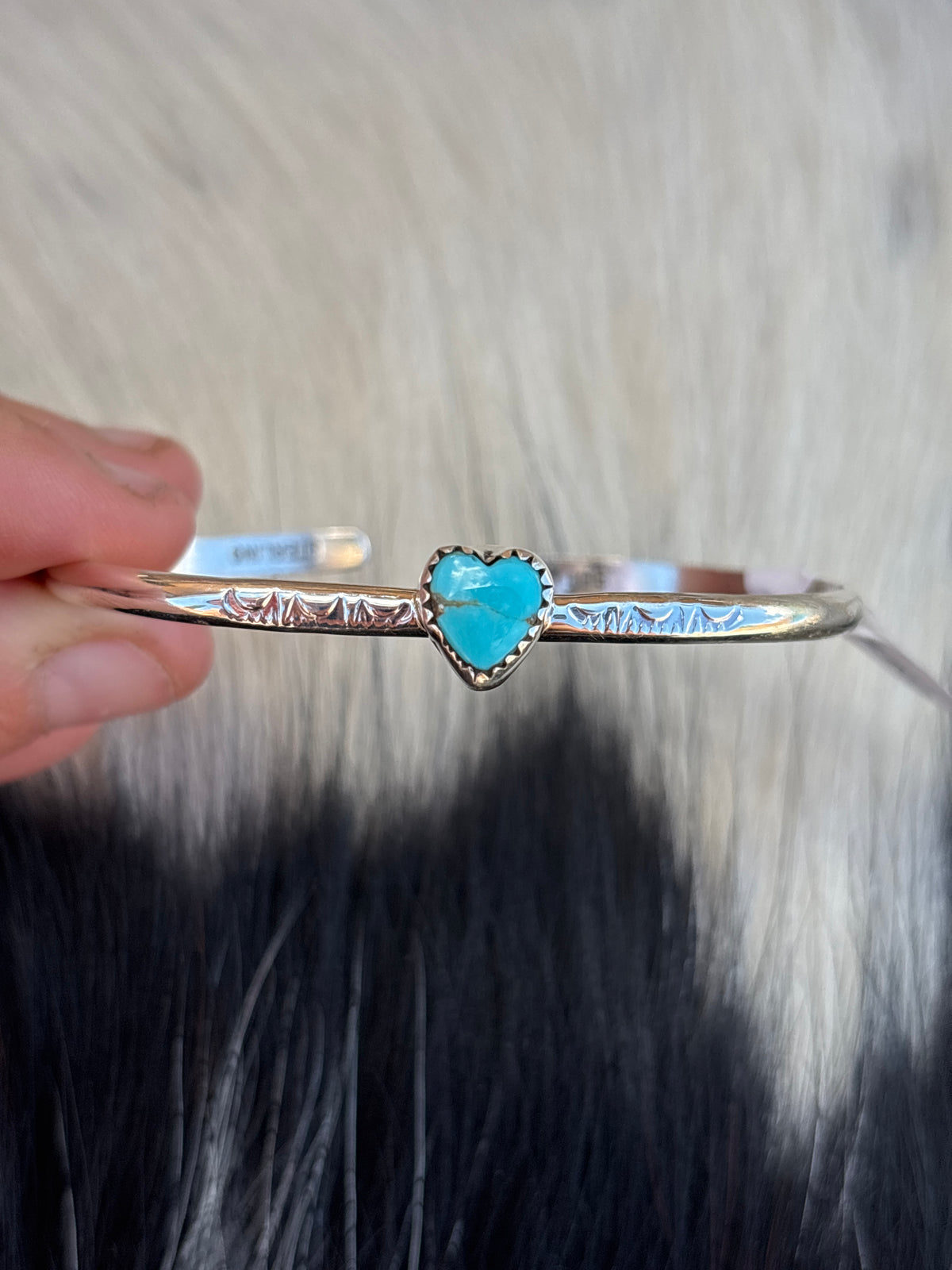 Native American, Handmade, Turquoise & Sterling Silver Heart Cuff