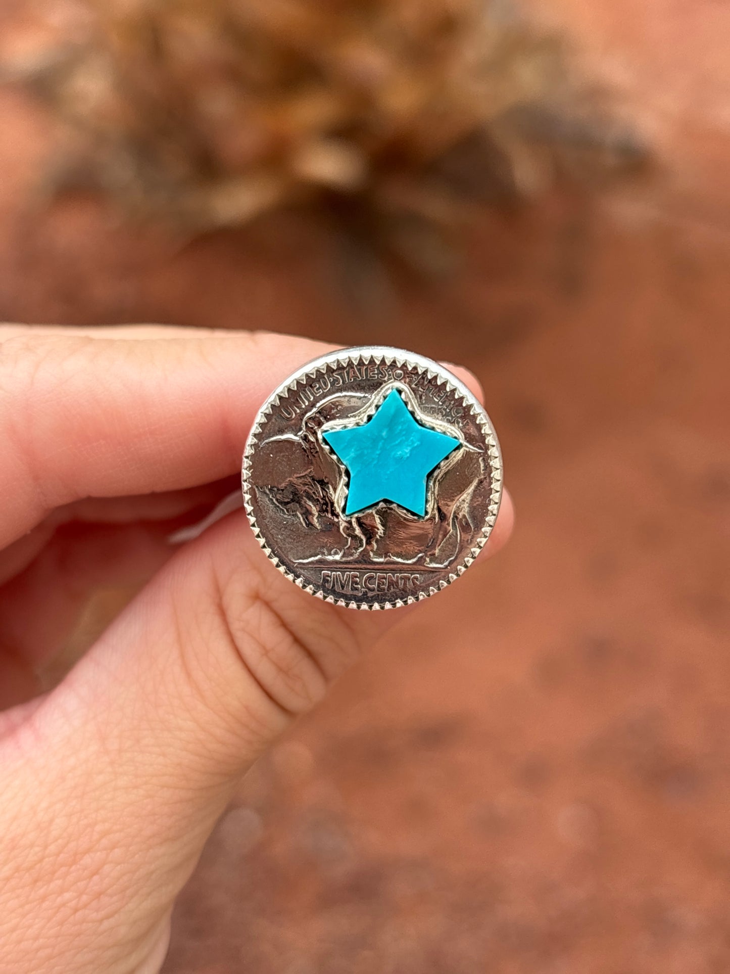 Native American, Hand-Made, Turquoise, Buffalo Nickel & Sterling Silver Ring