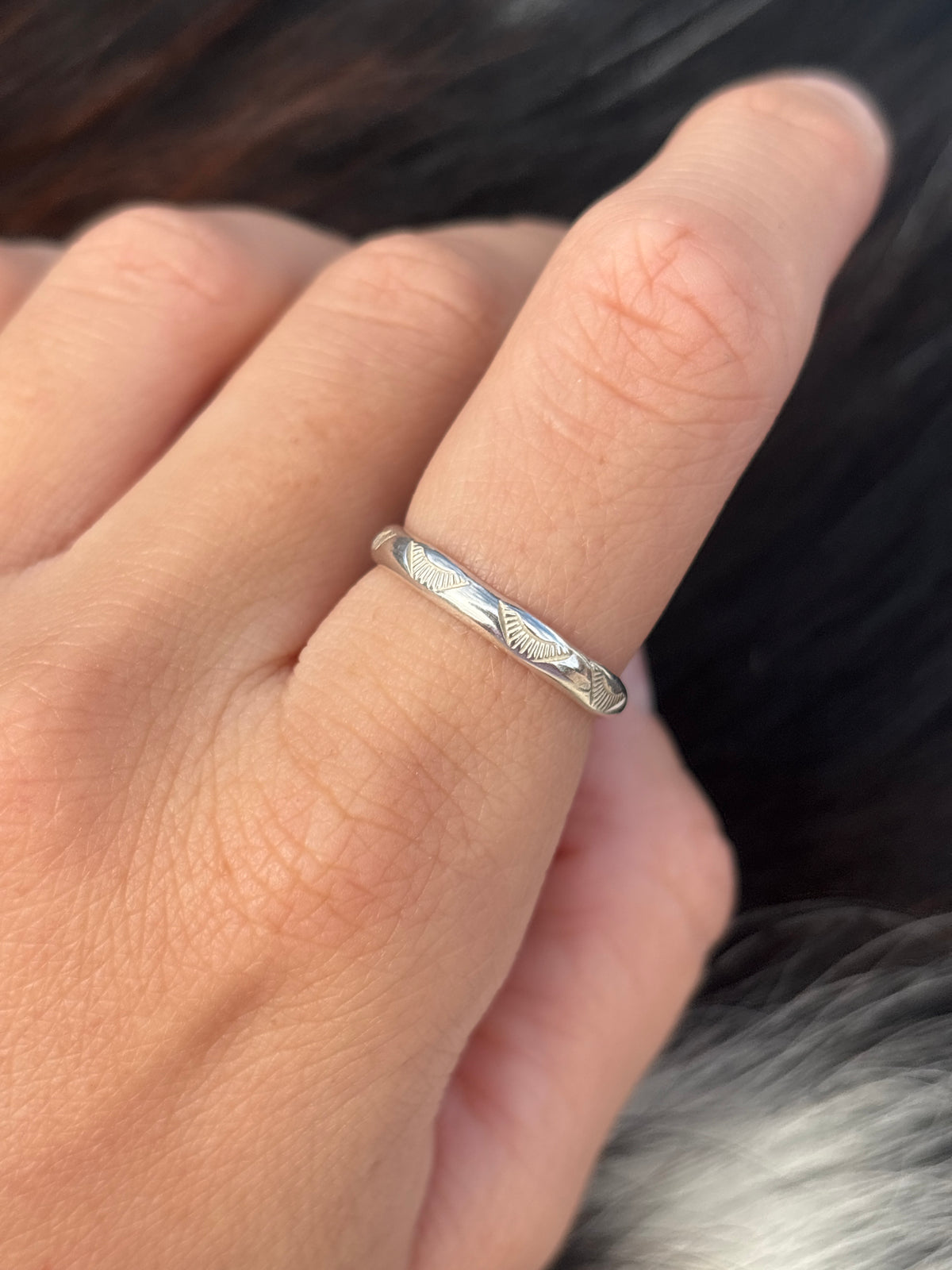Native American, Hand-Made, Sterling Silver Stacker Ring Size 7