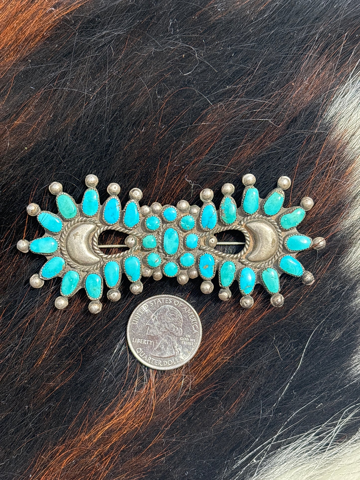 Vintage Native American, Hand-Made, Turquoise & Sterling Silver Brooch