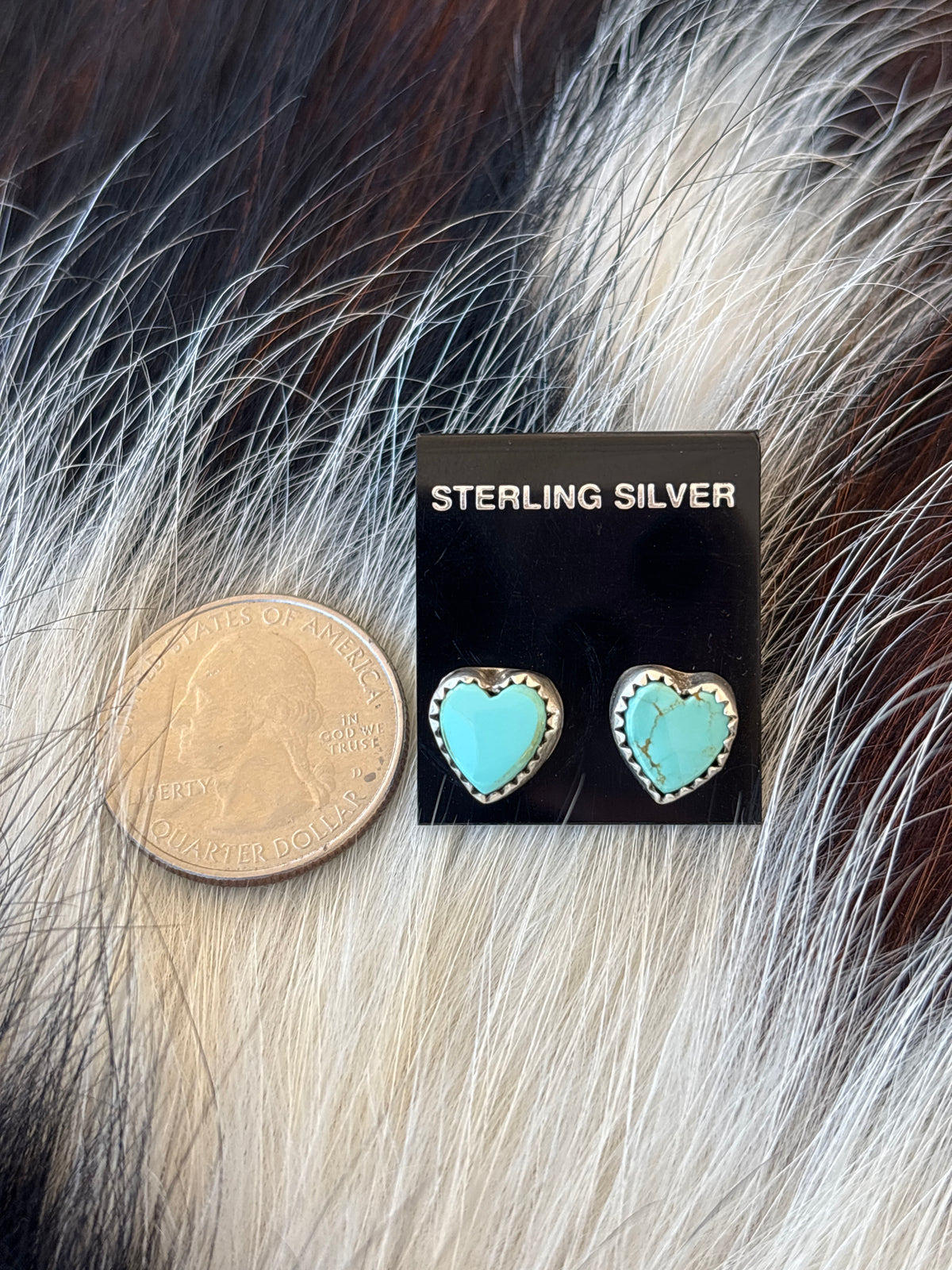 Native Made, Turquoise & Sterling Silver Heart Earrings