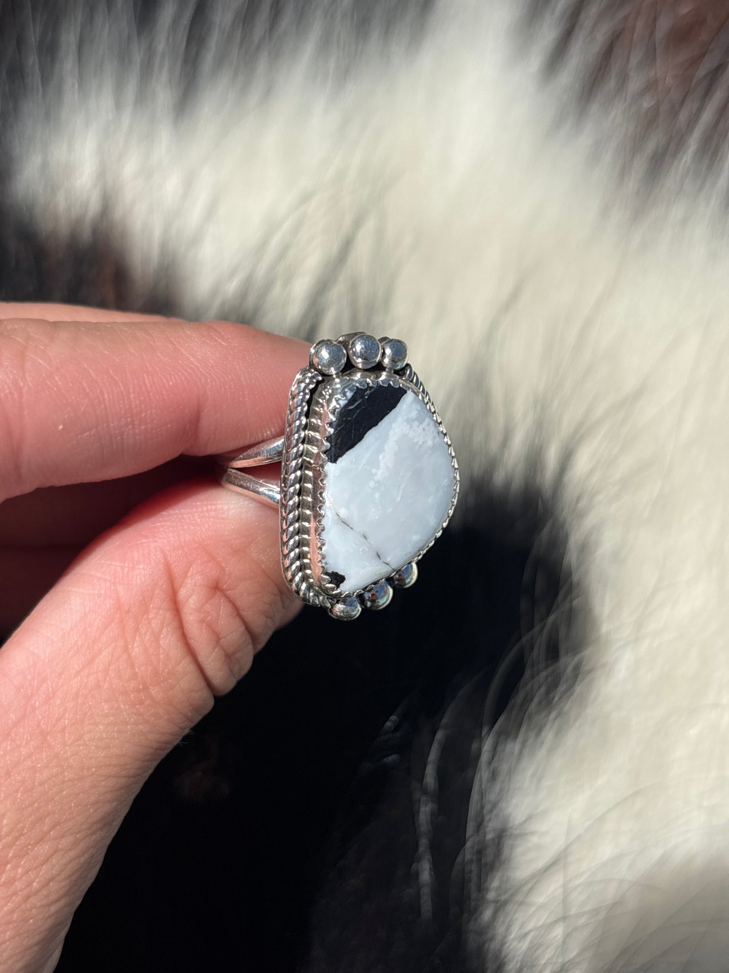Native American, Hand-Made, White Buffalo & Sterling Silver Ring