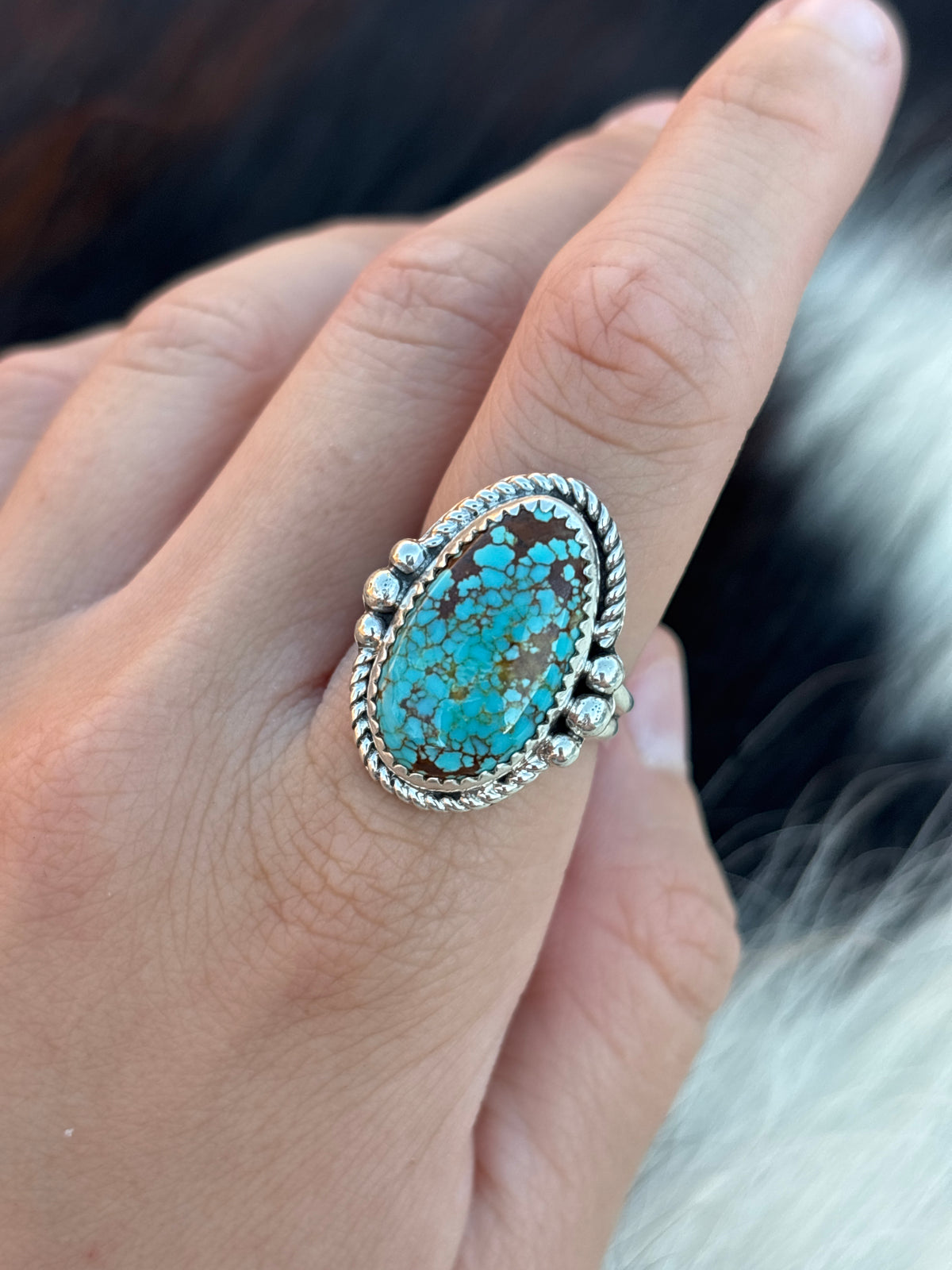 Native American, Hand-Made, #8 Turquoise & Sterling Silver Ring