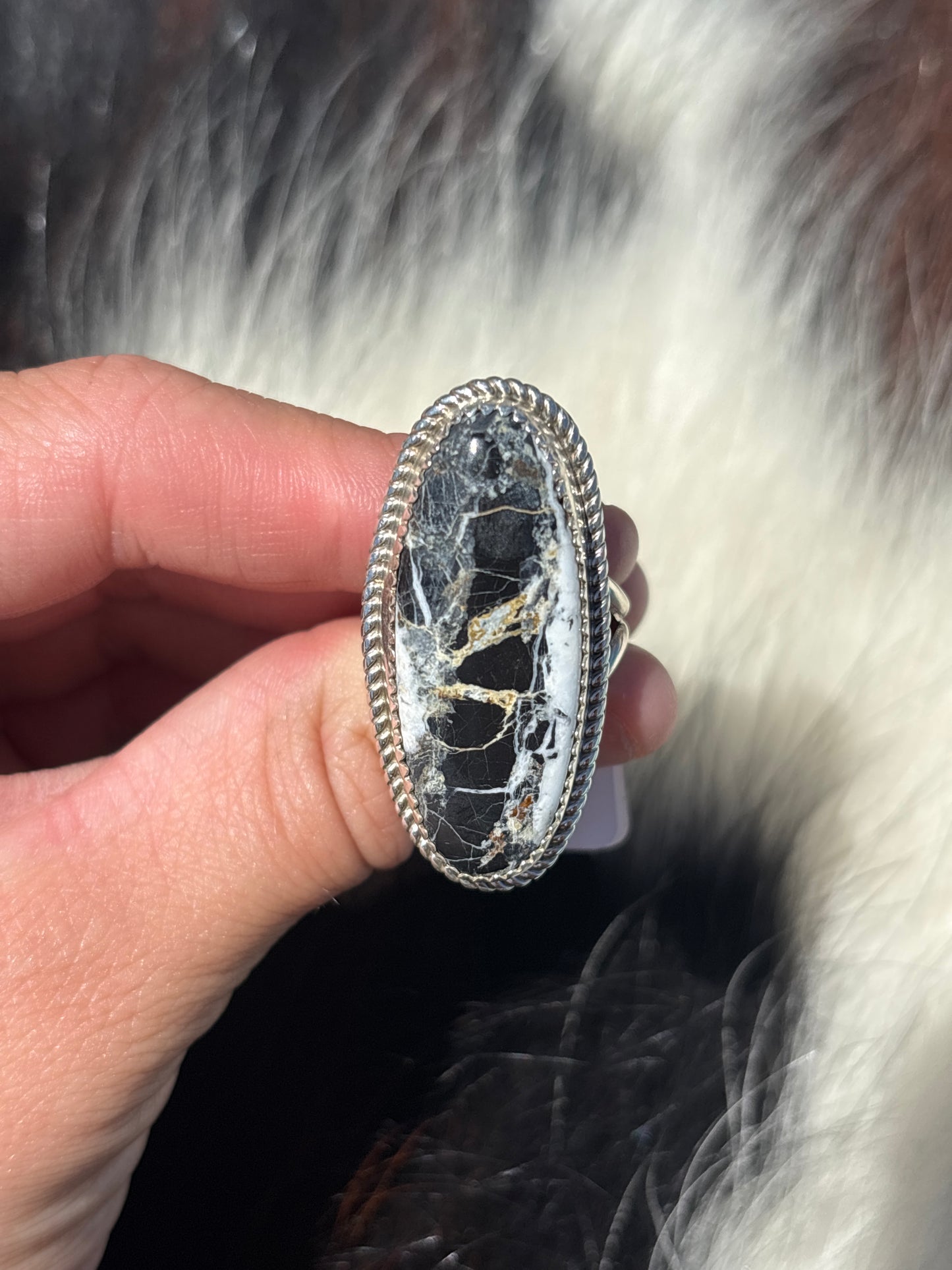 Native American, Hand-Made, White Buffalo & Sterling Silver Ring