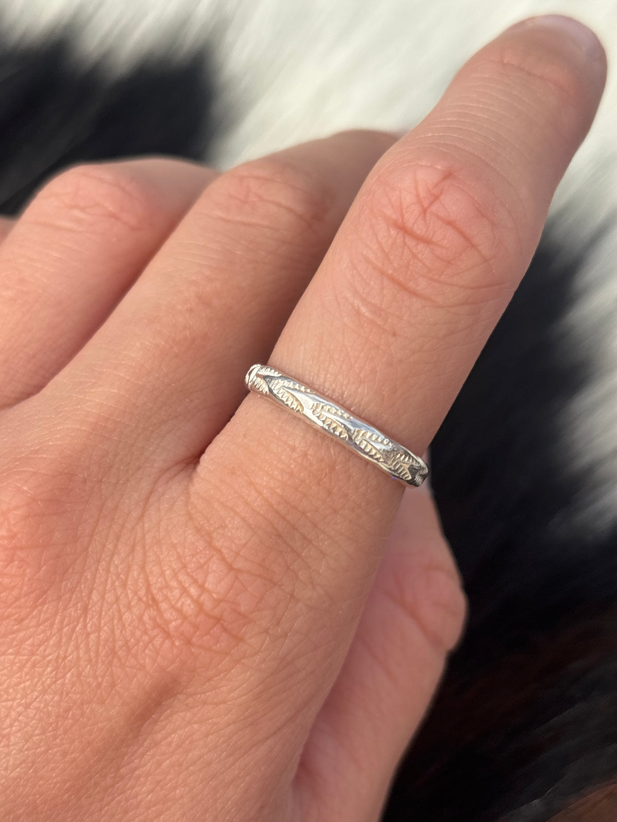 Native American, Hand-Made, Sterling Silver Stacker Ring Size 8