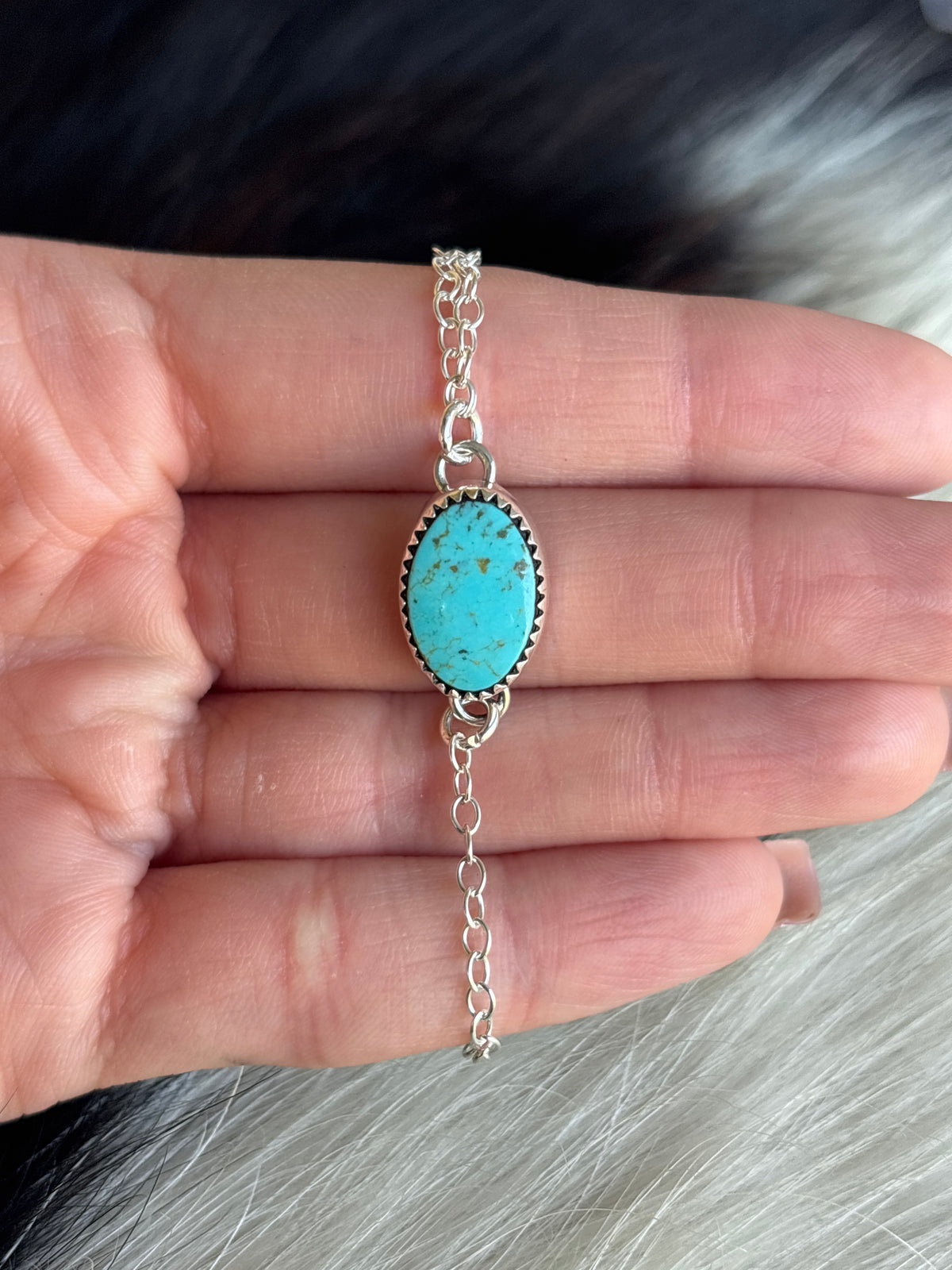 Native American, Handmade, Turquoise & Sterling Silver Hand Chain #6