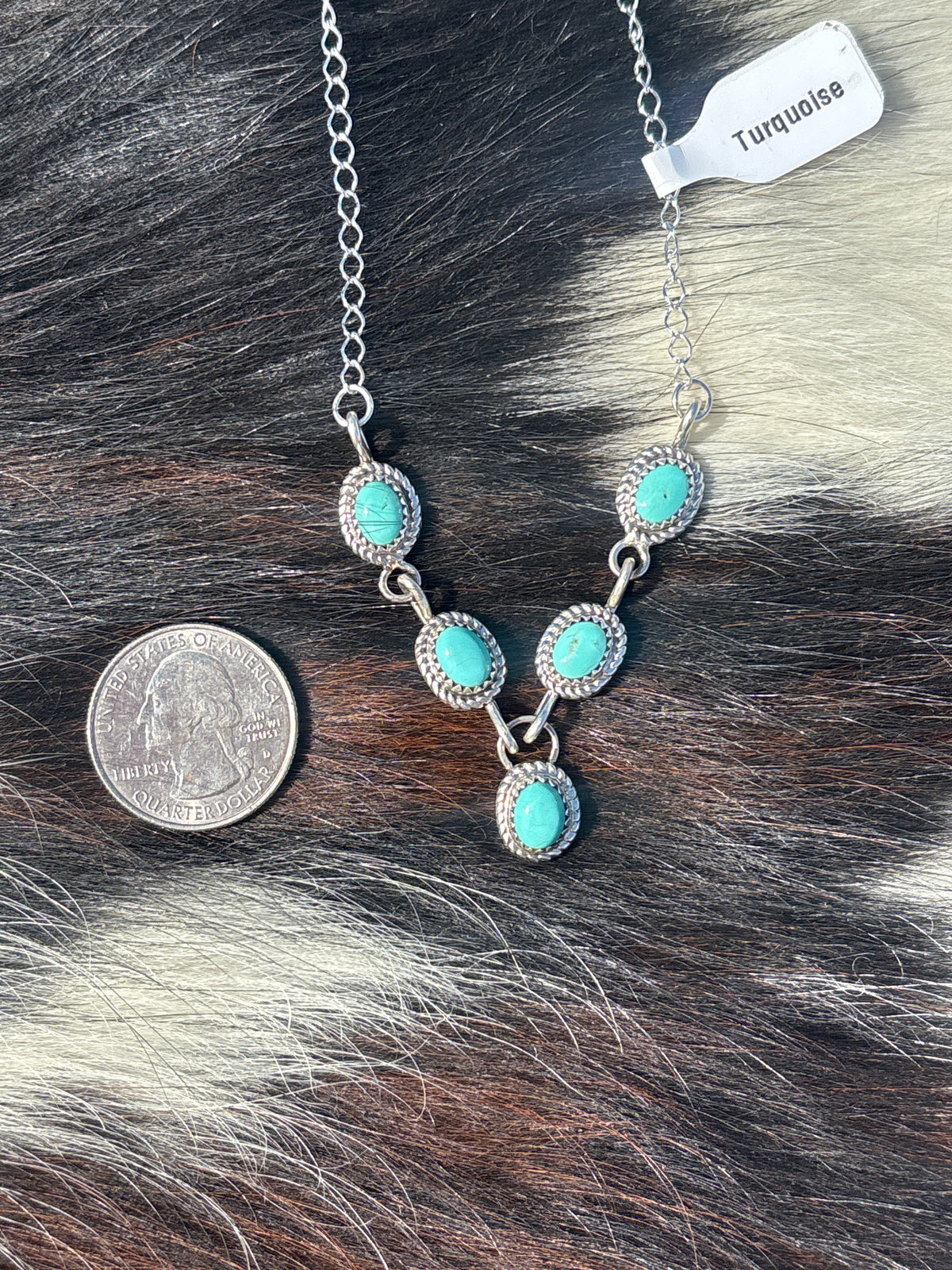 Native American, Hand-Made, Turquoise & Sterling Silver Lariat Necklace