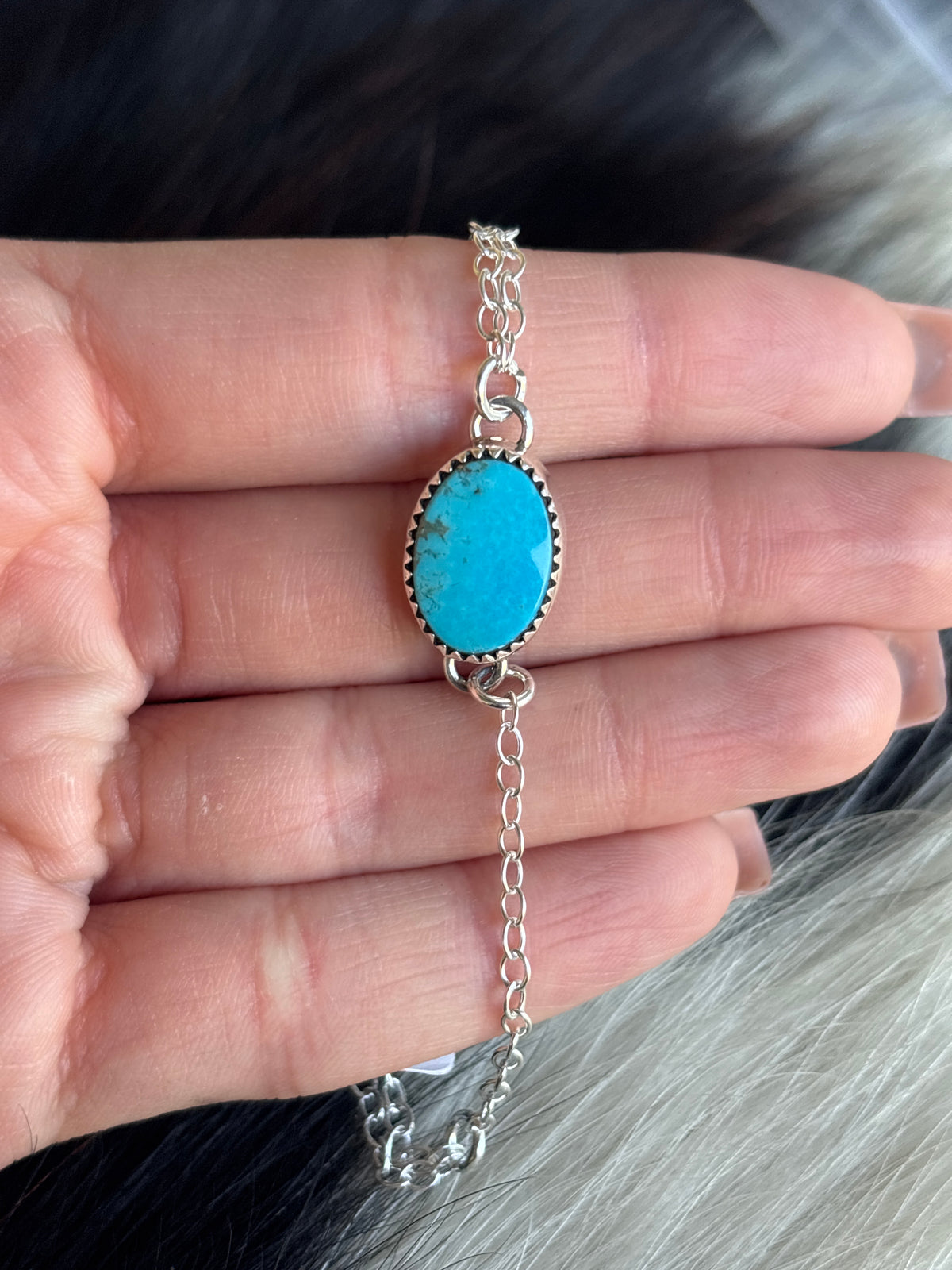 Native American, Handmade, Turquoise & Sterling Silver Hand Chain #7