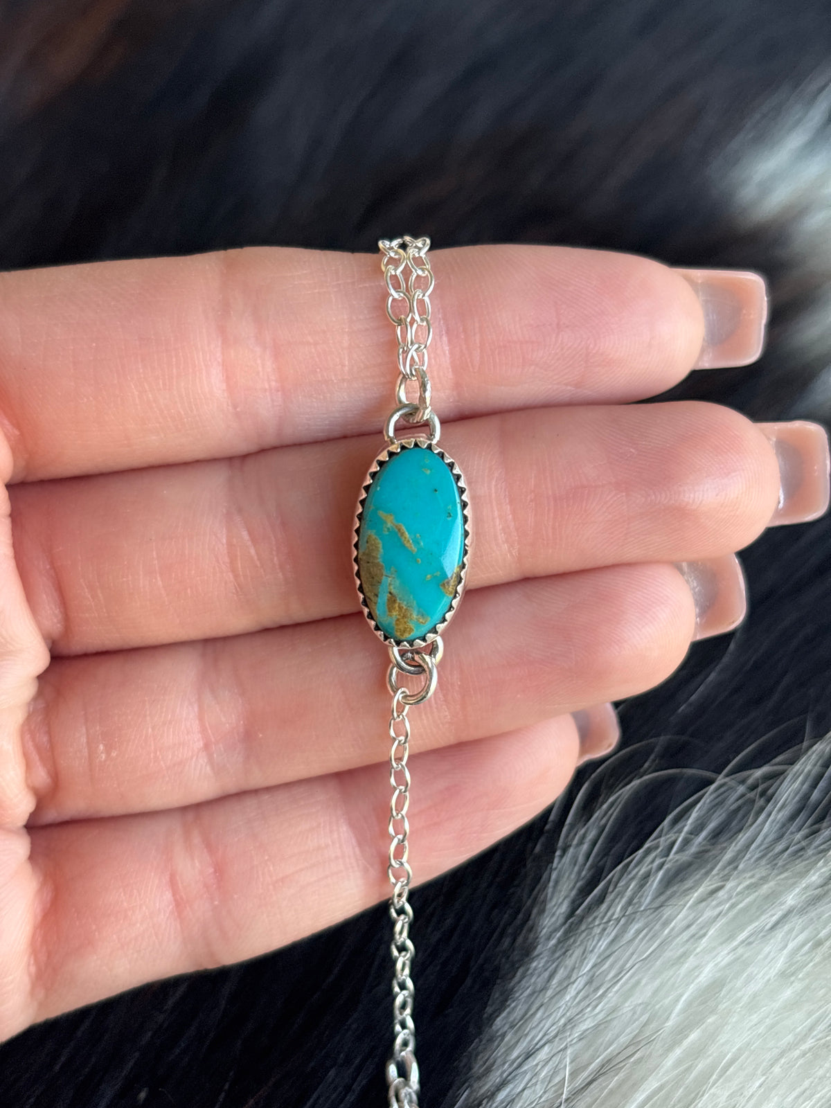 Native American, Handmade, Turquoise & Sterling Silver Hand Chain #7