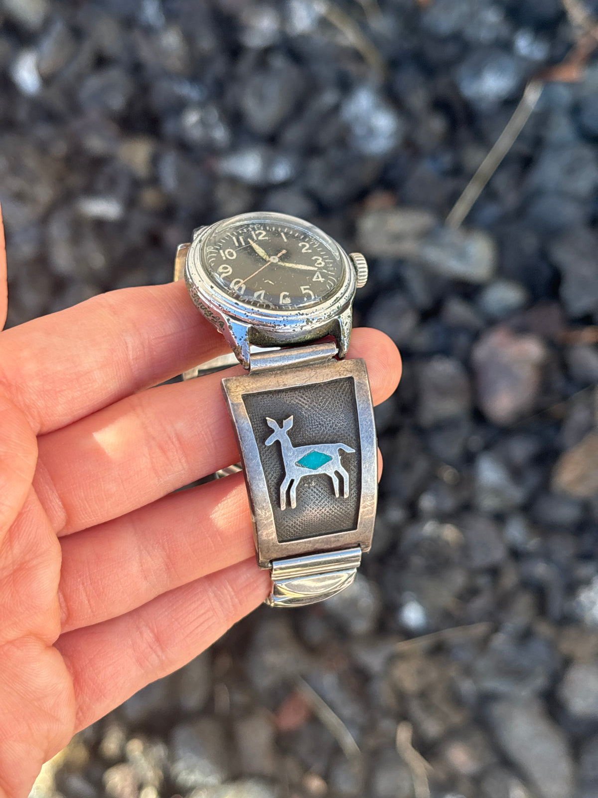 Vintage Native American, Handmade, Turquoise & Sterling Silver Watch