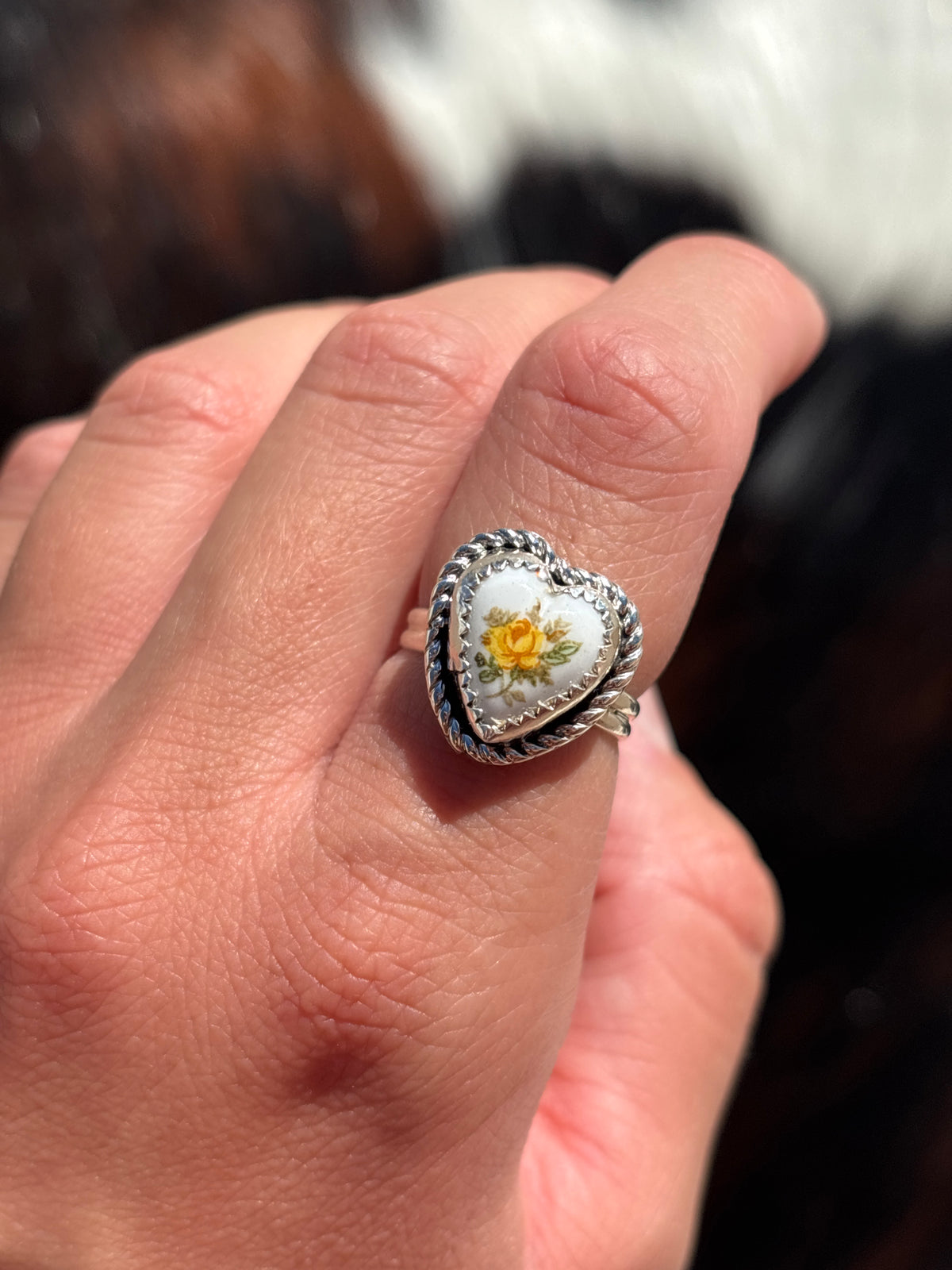 Native American, Hand-Made, Porcelain & Sterling Silver Ring