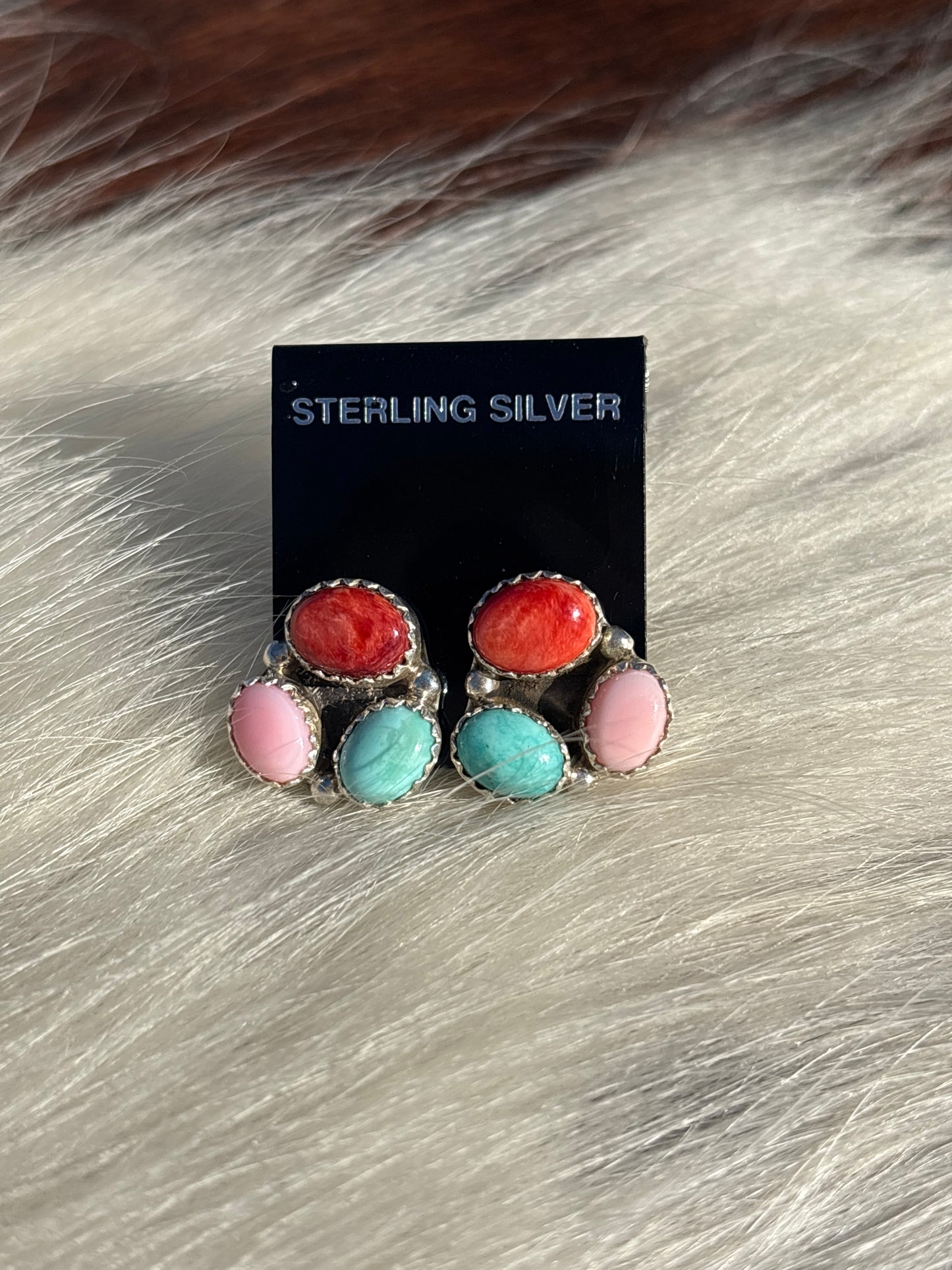 Native Made, Multi-stone & Sterling Silver Earrings