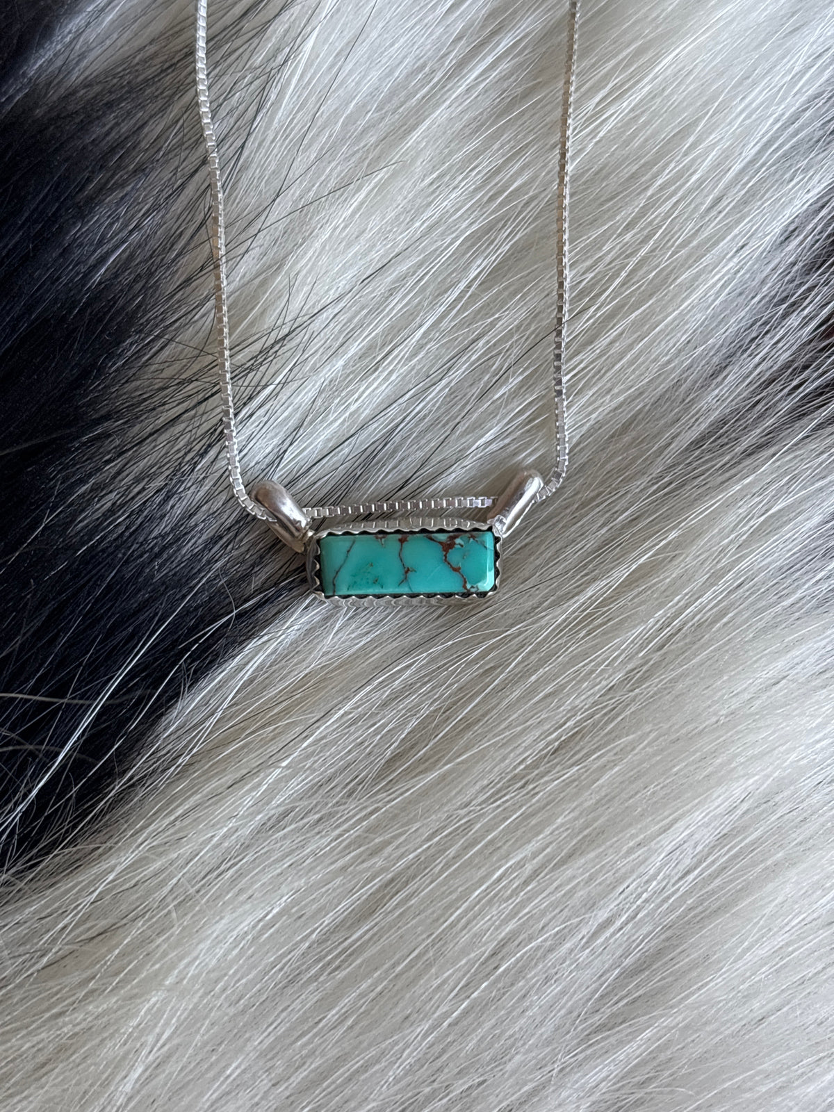 Native American, Hand-Made, Turquoise & Sterling Silver Bar Necklace