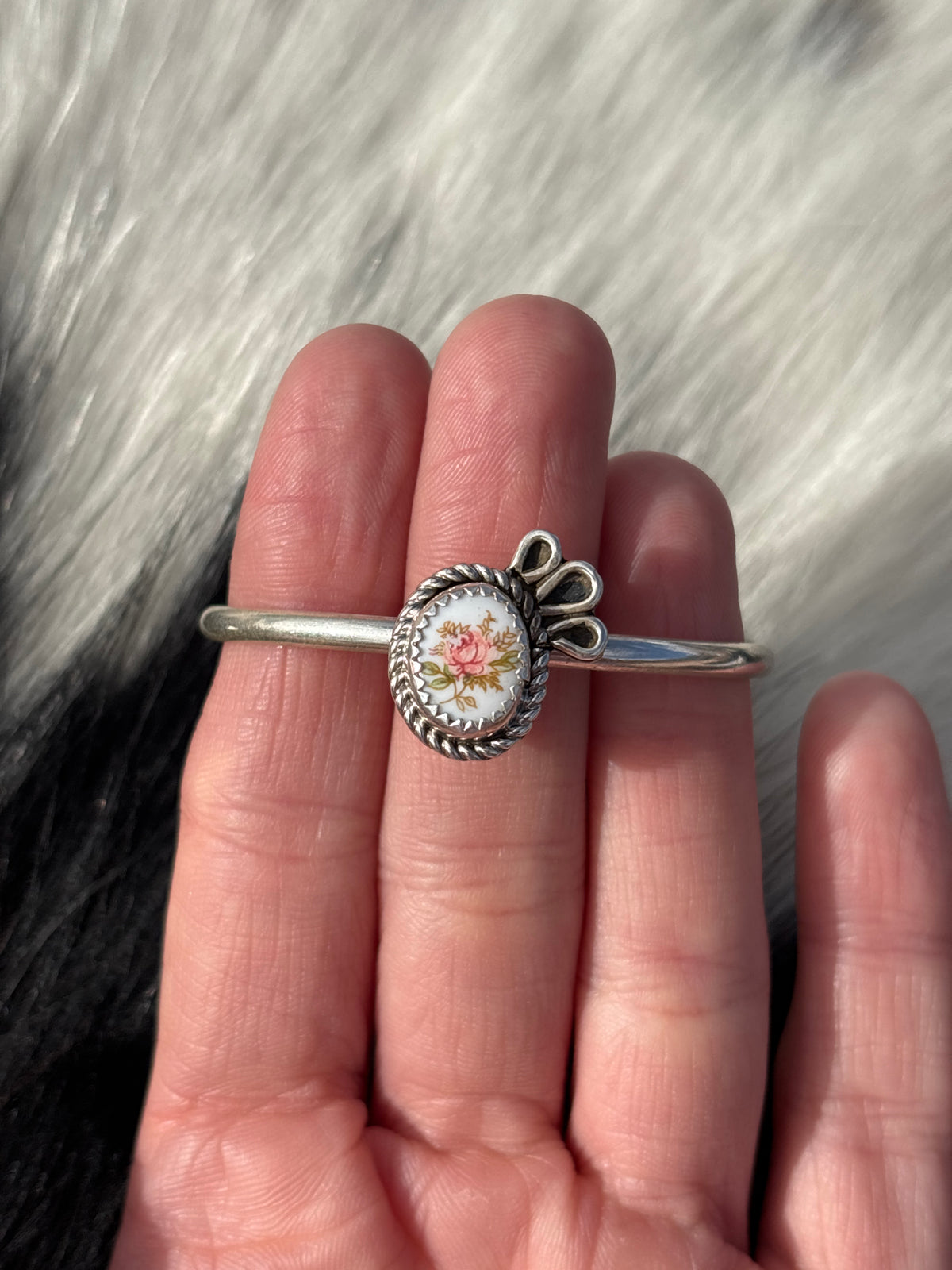 Native American, Handmade, Porcelain & Sterling Silver Baby Cuff