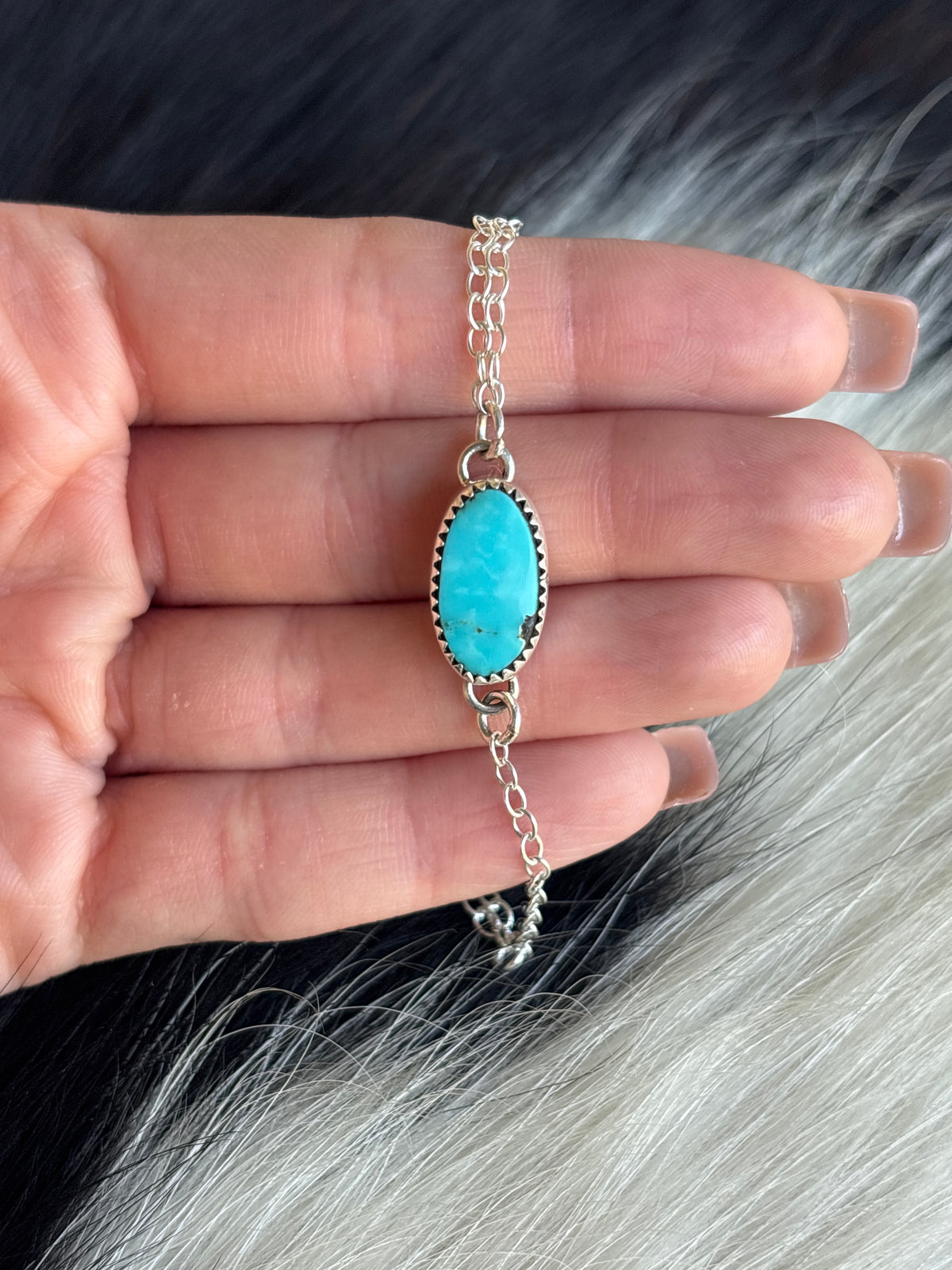 Native American, Handmade, Turquoise & Sterling Silver Hand Chain #2