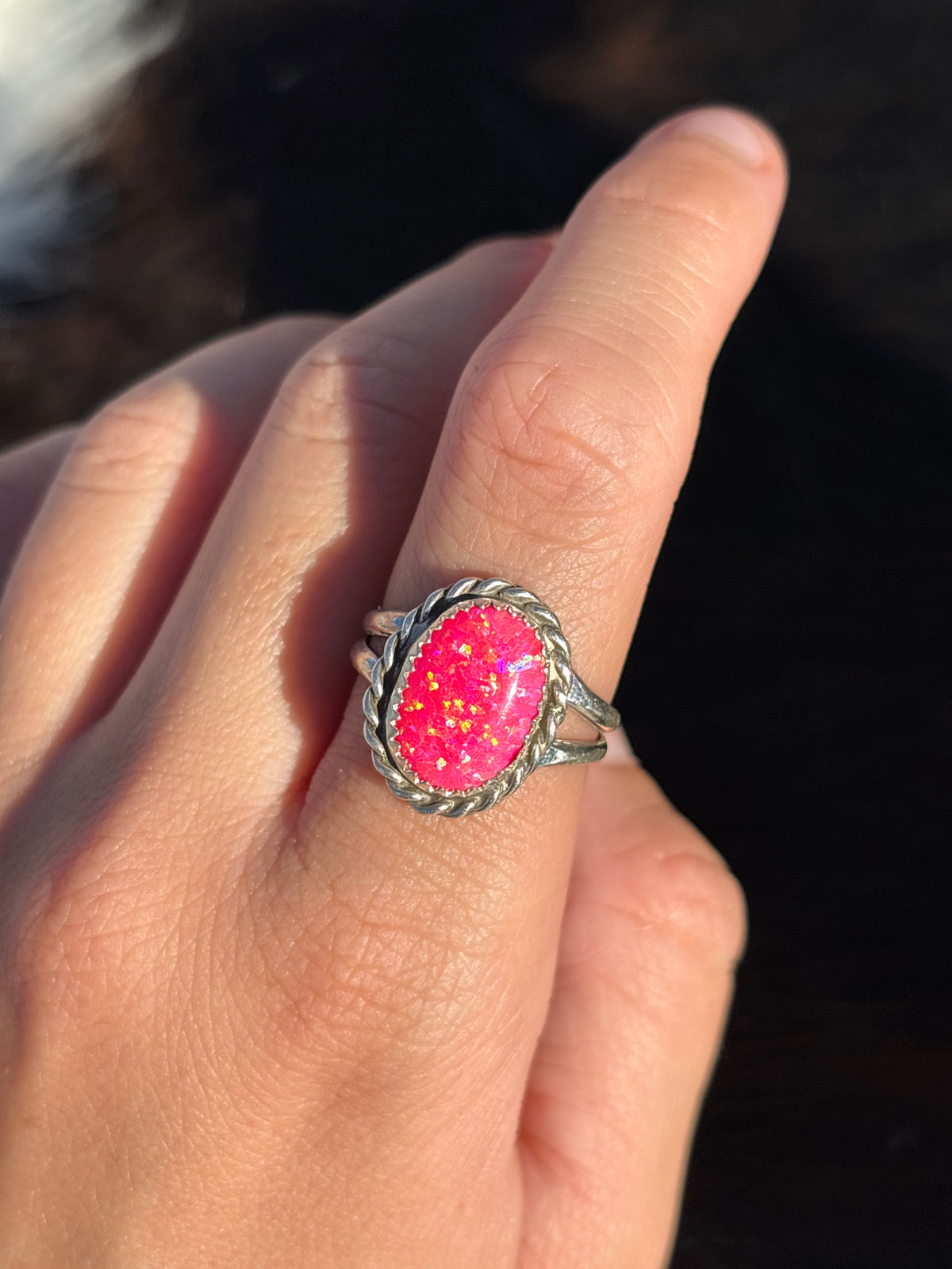 Native American, Hand-Made, Lab Opal & Sterling Silver Ring