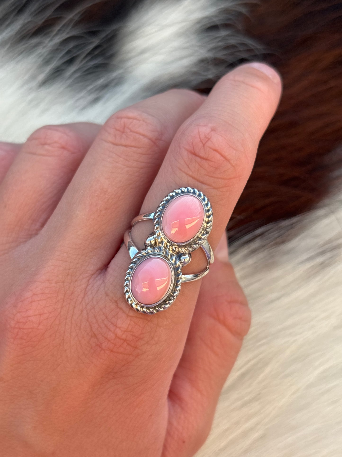Native American, Hand-Made, Pink Conch & Sterling Silver Ring