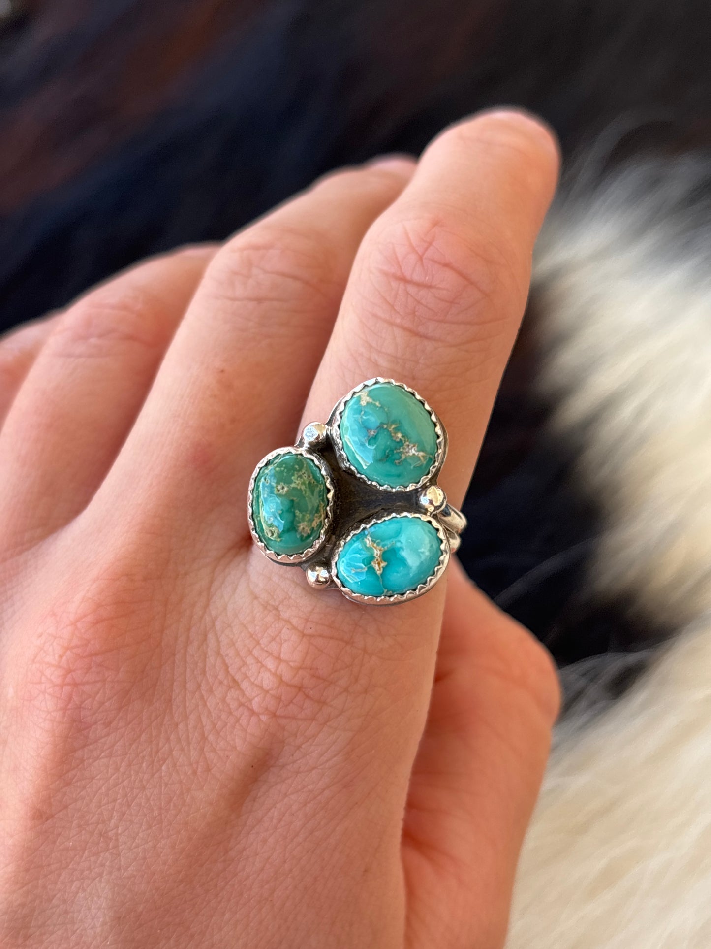 Native American, Hand-Made, Emerald Valley Turquoise & Sterling Silver Ring