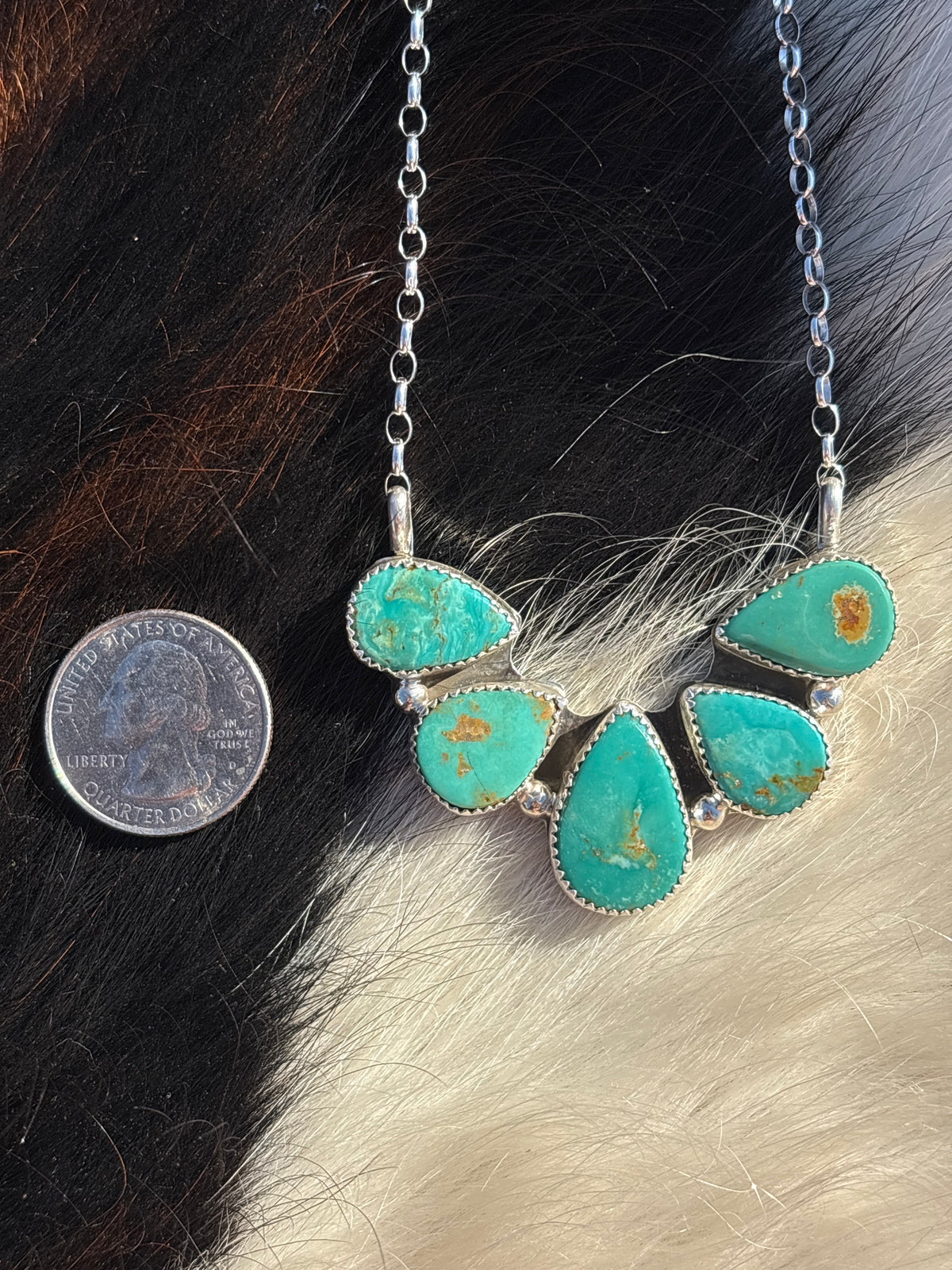 Native American, Hand-Made, Turquoise & Sterling Silver Necklace