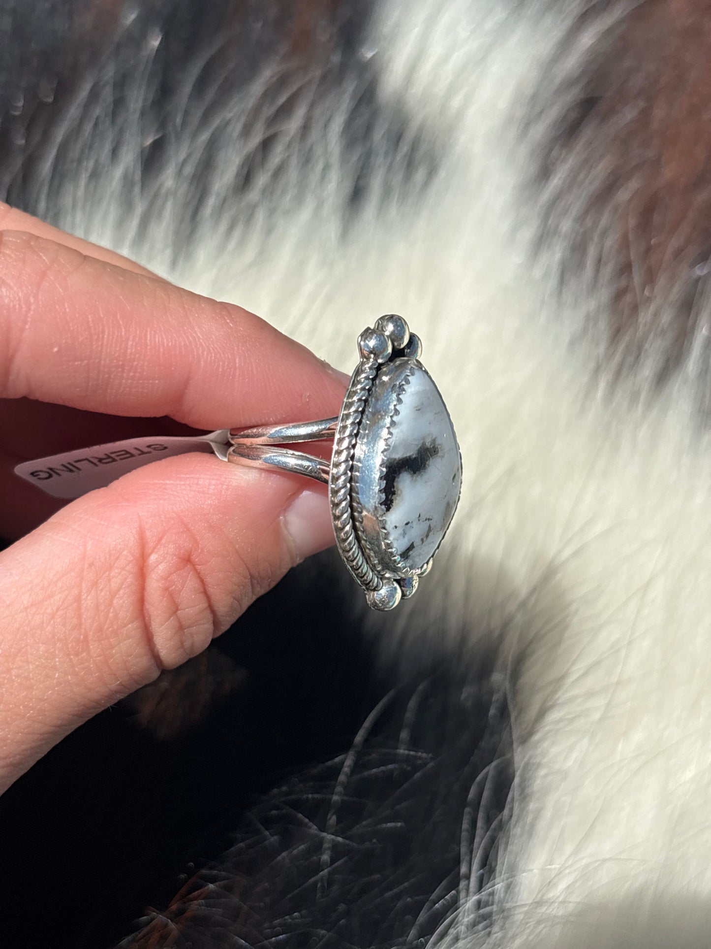 Native American, Hand-Made, White Buffalo & Sterling Silver Ring