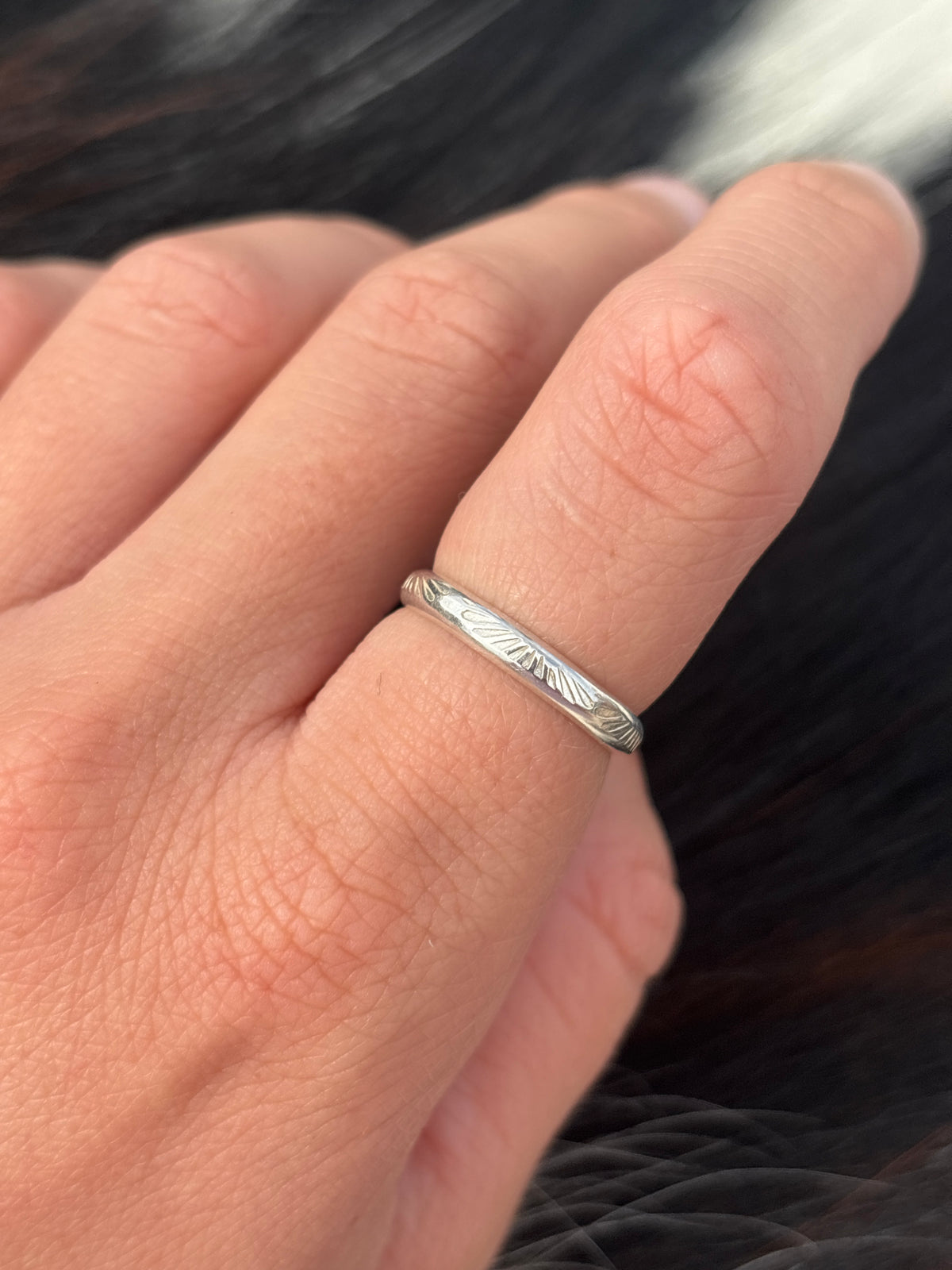 Native American, Hand-Made, Sterling Silver Stacker Ring Size 6