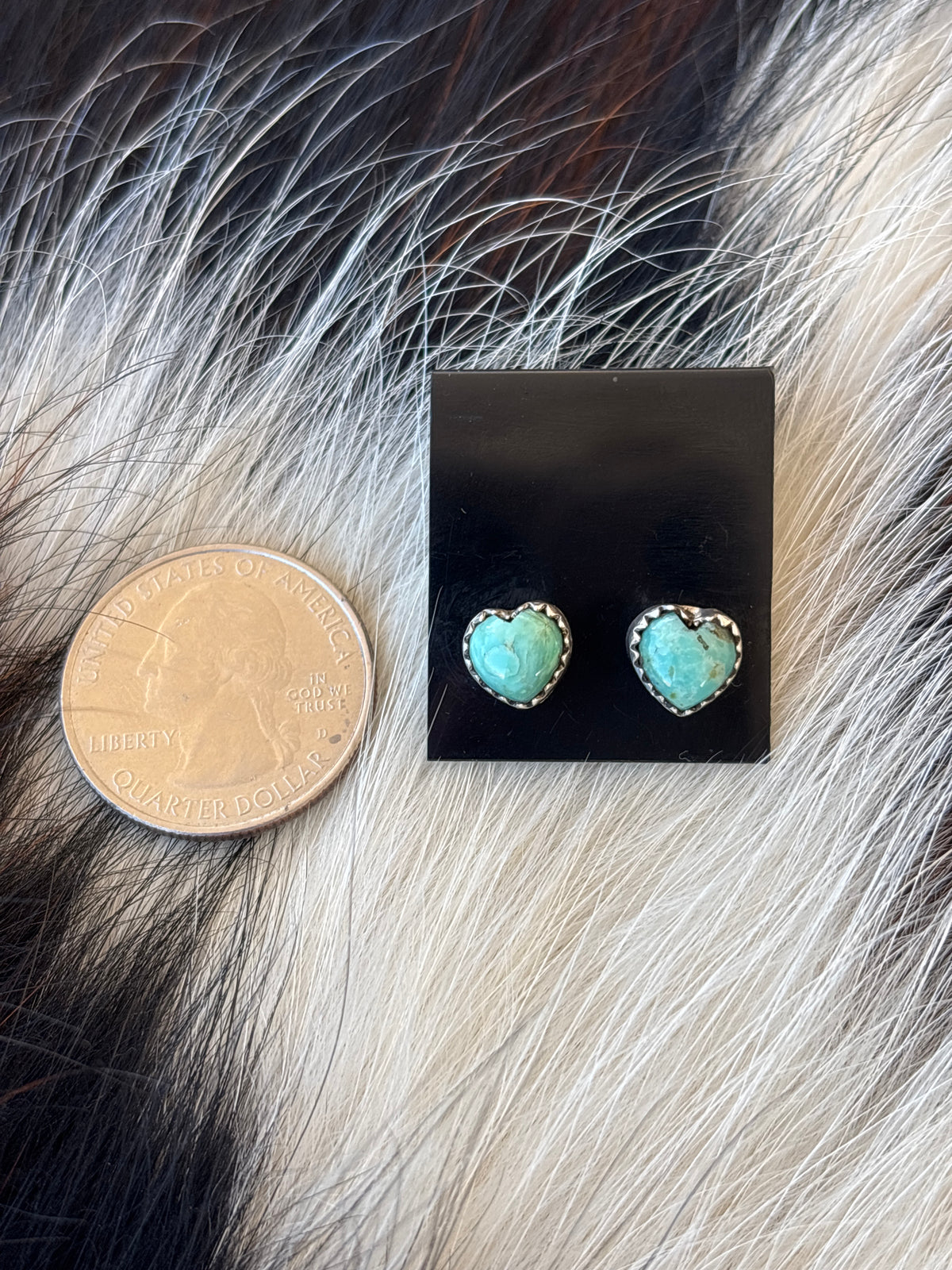 Native Made, Turquoise & Sterling Silver Heart Earrings