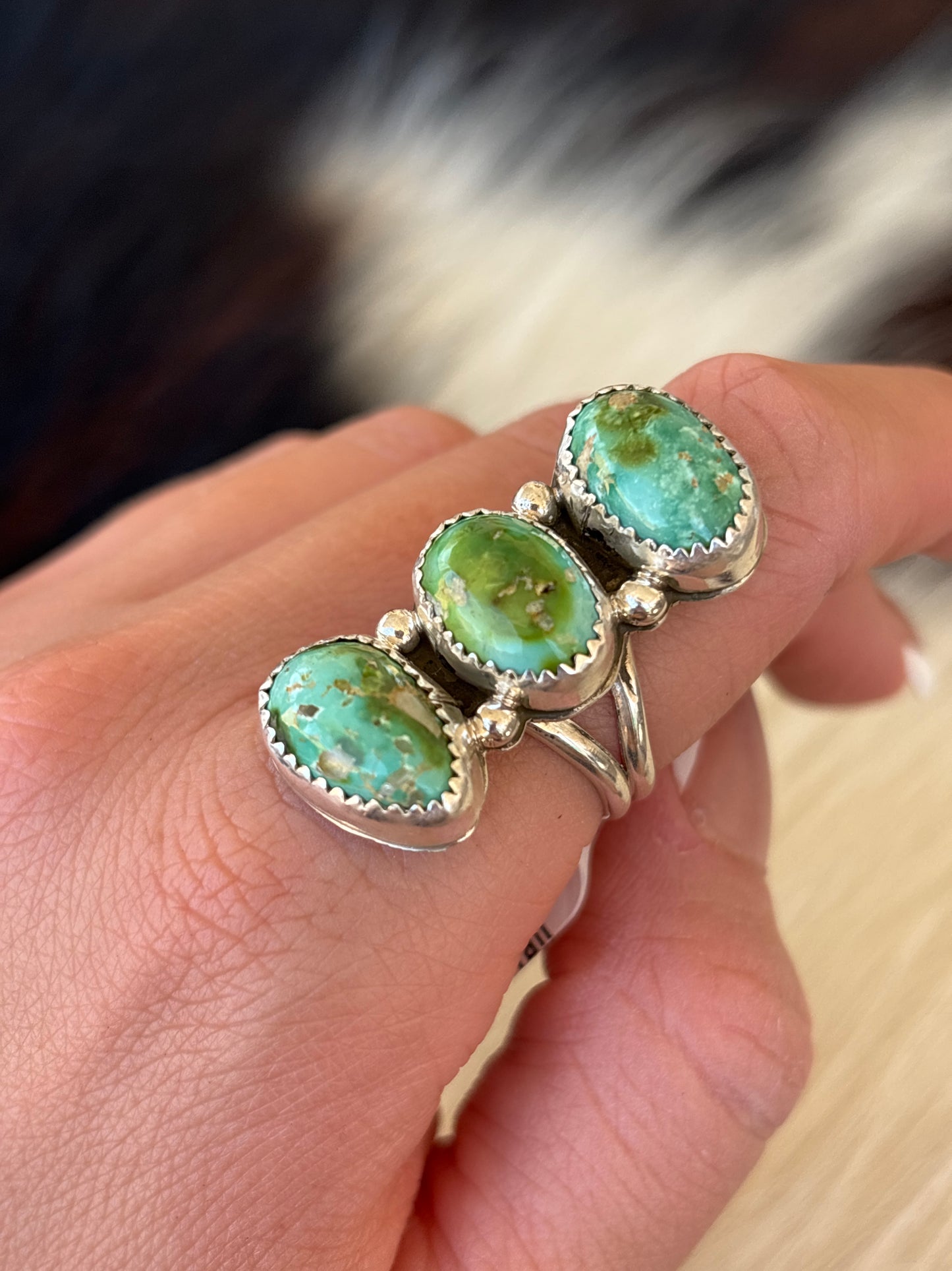 Native American, Hand-Made, Sonoran Gold Turquoise & Sterling Silver Ring