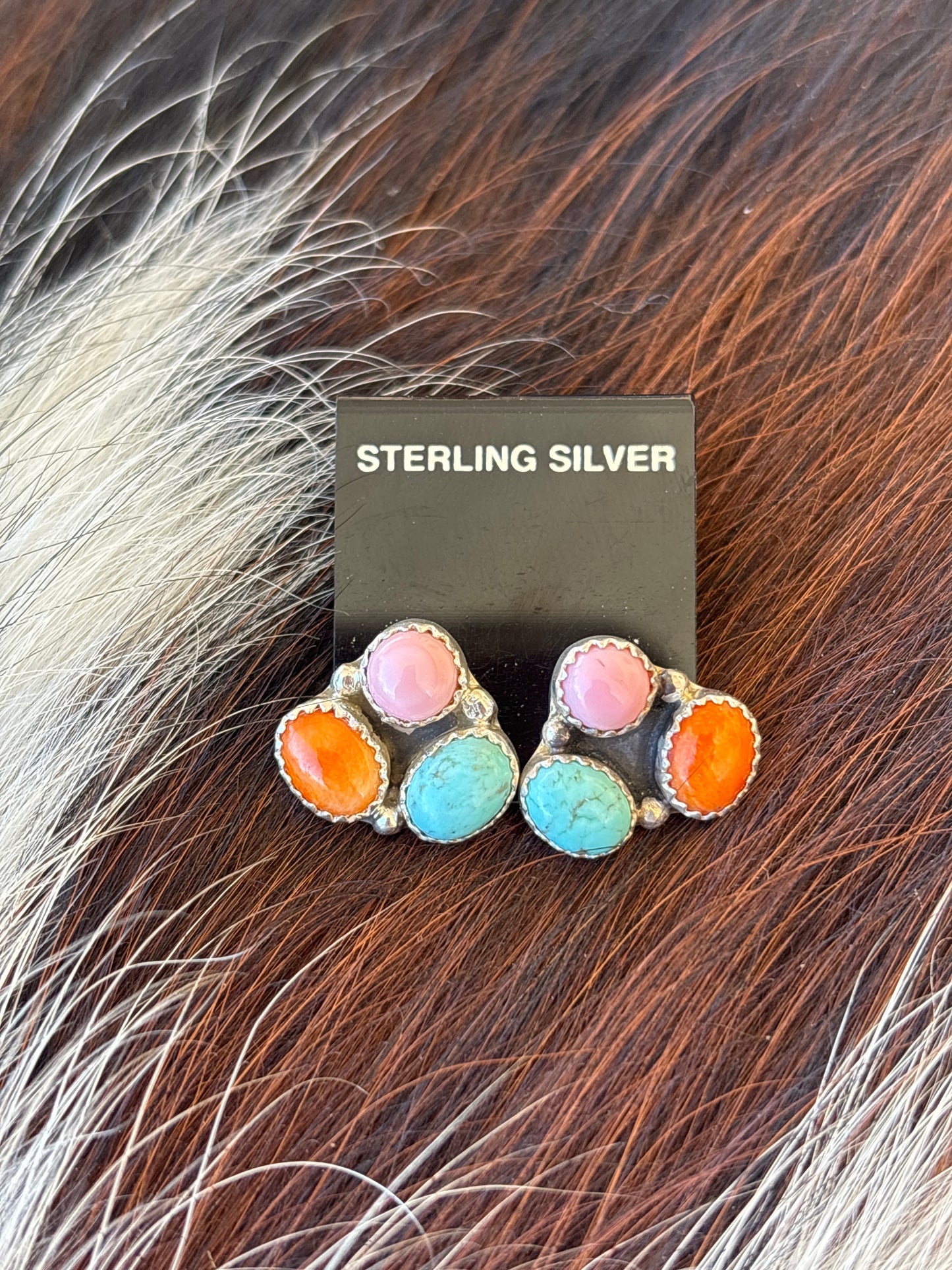 Native Made, Multi-stone & Sterling Silver Earrings