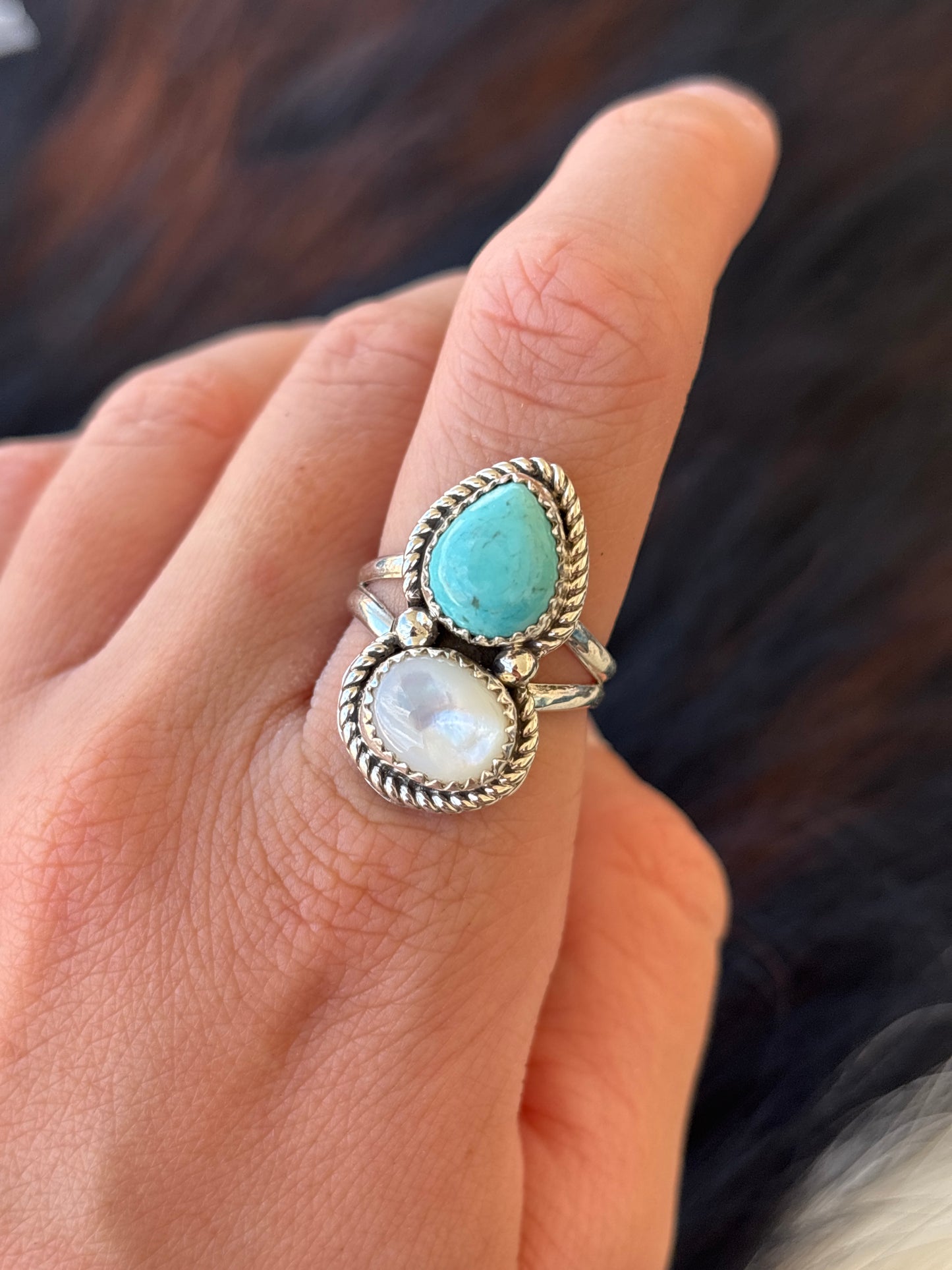 Native American, Hand-Made, Turquoise, M.O.P & Sterling Silver Ring