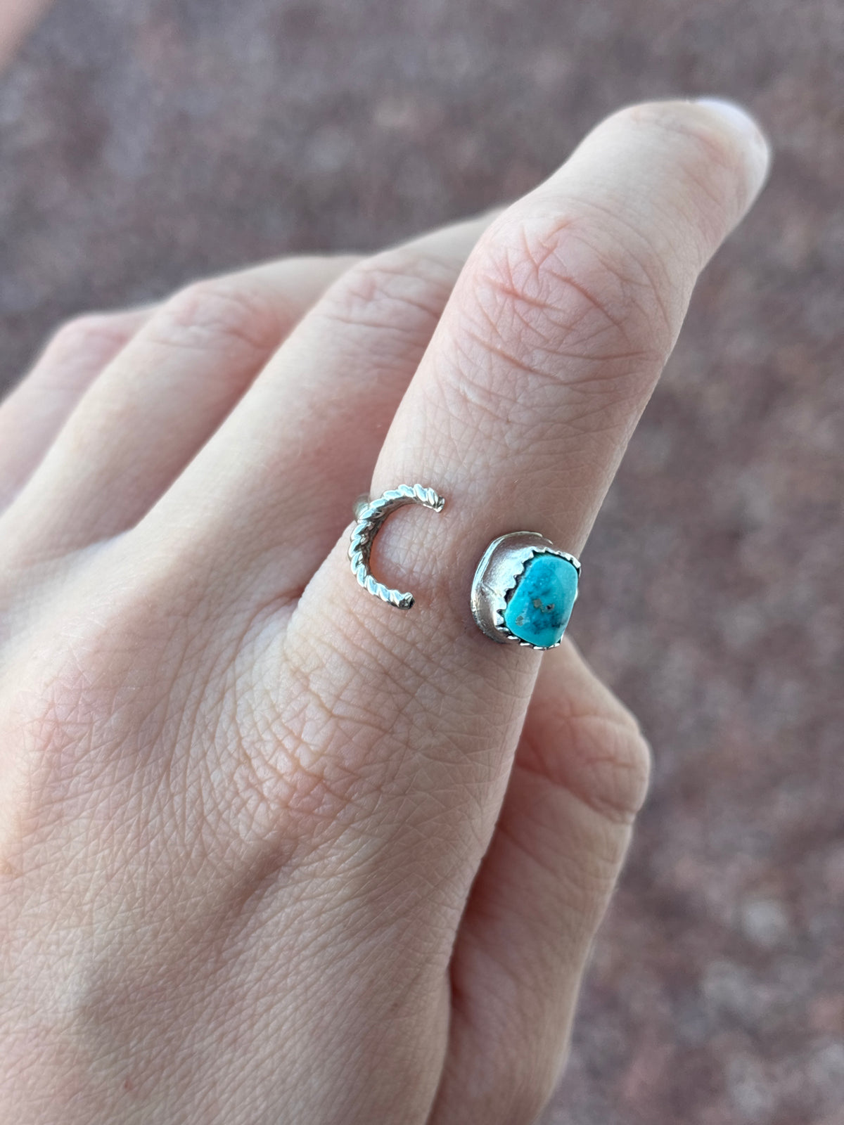 Native American, Hand-Made, Turquoise & Sterling Silver Adjustable Initial Ring “C”