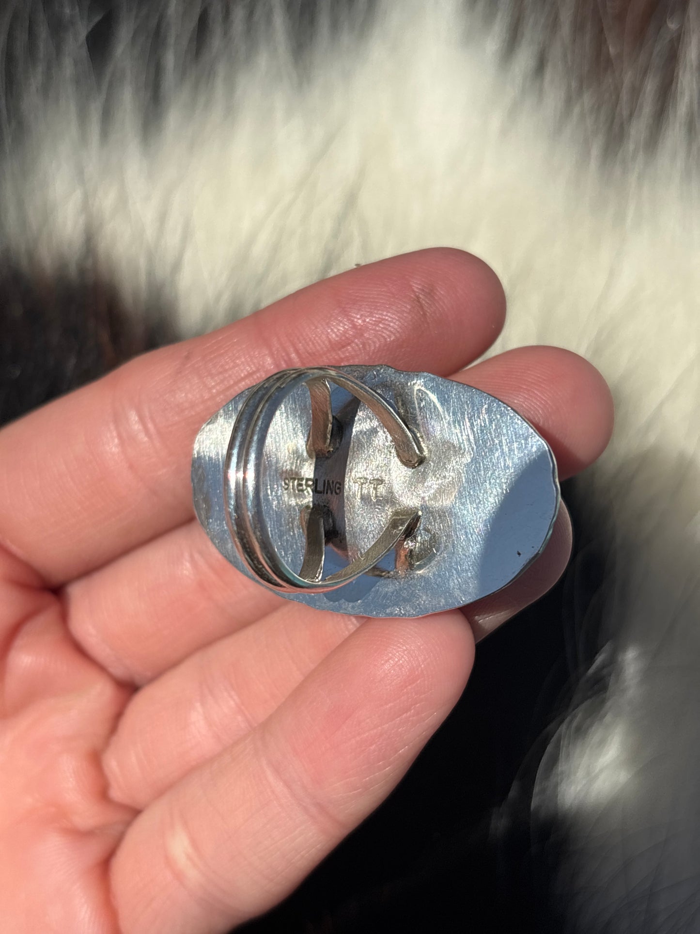 Native American, Hand-Made, White Buffalo & Sterling Silver Ring