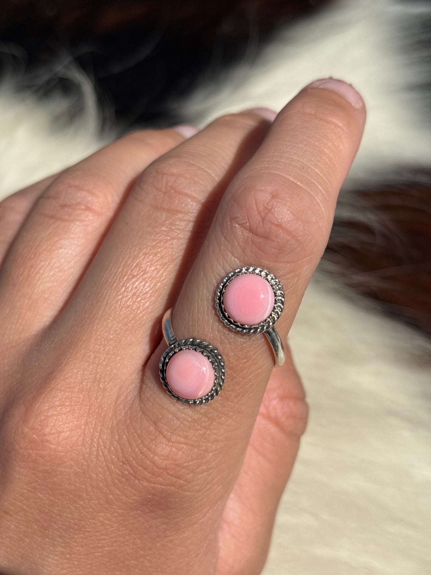 Native American, Hand-Made, Pink Conch & Sterling Silver Adjustable Ring