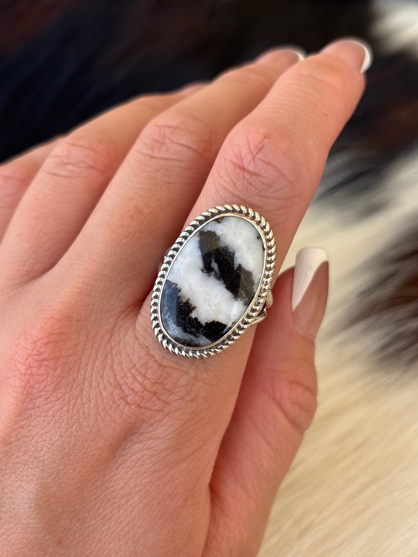 Native American, Hand-Made, Zebra Jasper & Sterling Silver Ring