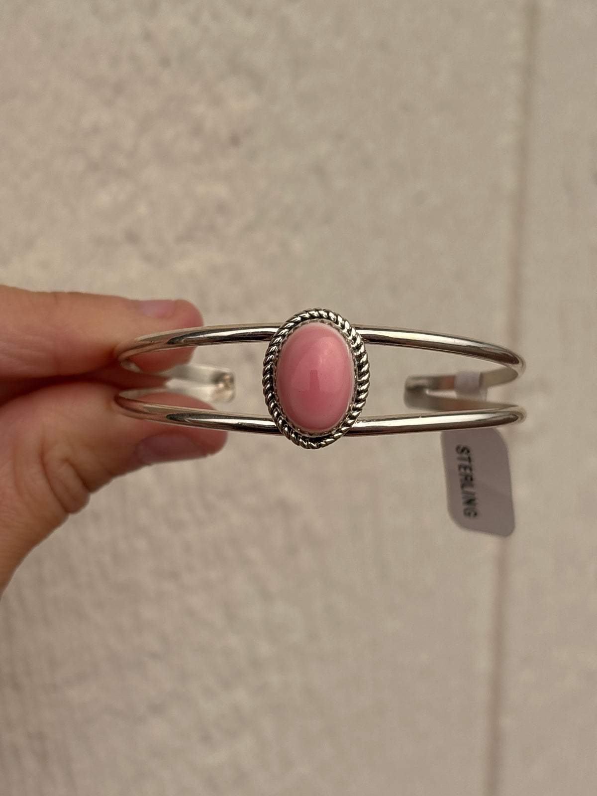Native American, Handmade, Pink Conch & Sterling Silver Cuff