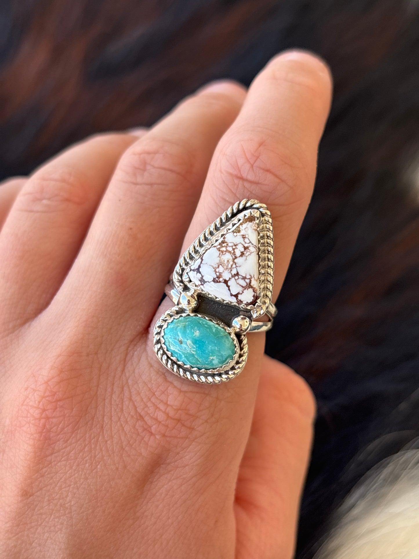 Native American, Hand-Made, Turquoise, Wild Horse & Sterling Silver Ring
