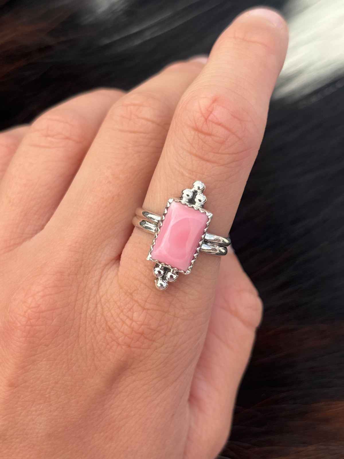 Native American, Hand-Made, Pink Conch & Sterling Silver Ring