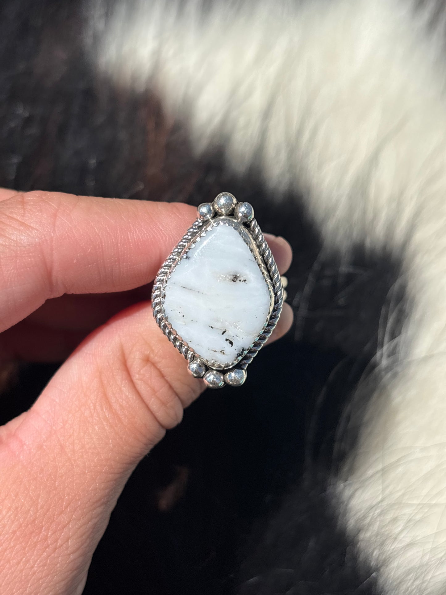 Native American, Hand-Made, White Buffalo & Sterling Silver Ring