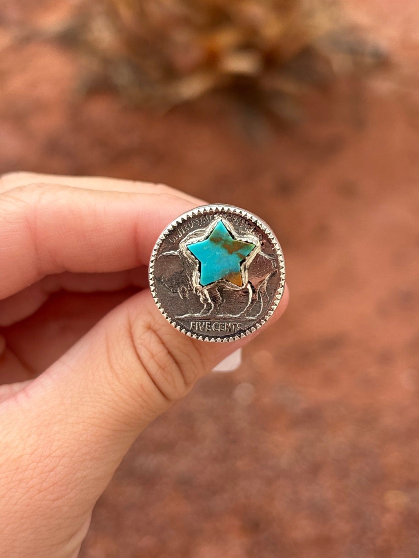 Native American, Hand-Made, Turquoise, Buffalo Nickel & Sterling Silver Ring