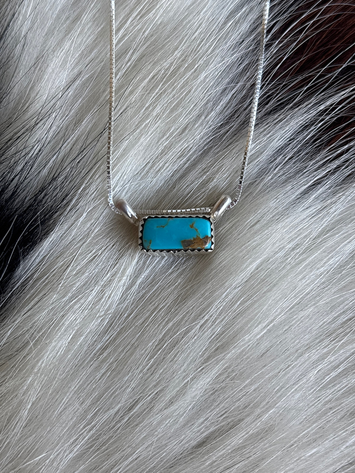 Native American, Hand-Made, Turquoise & Sterling Silver Bar Necklace
