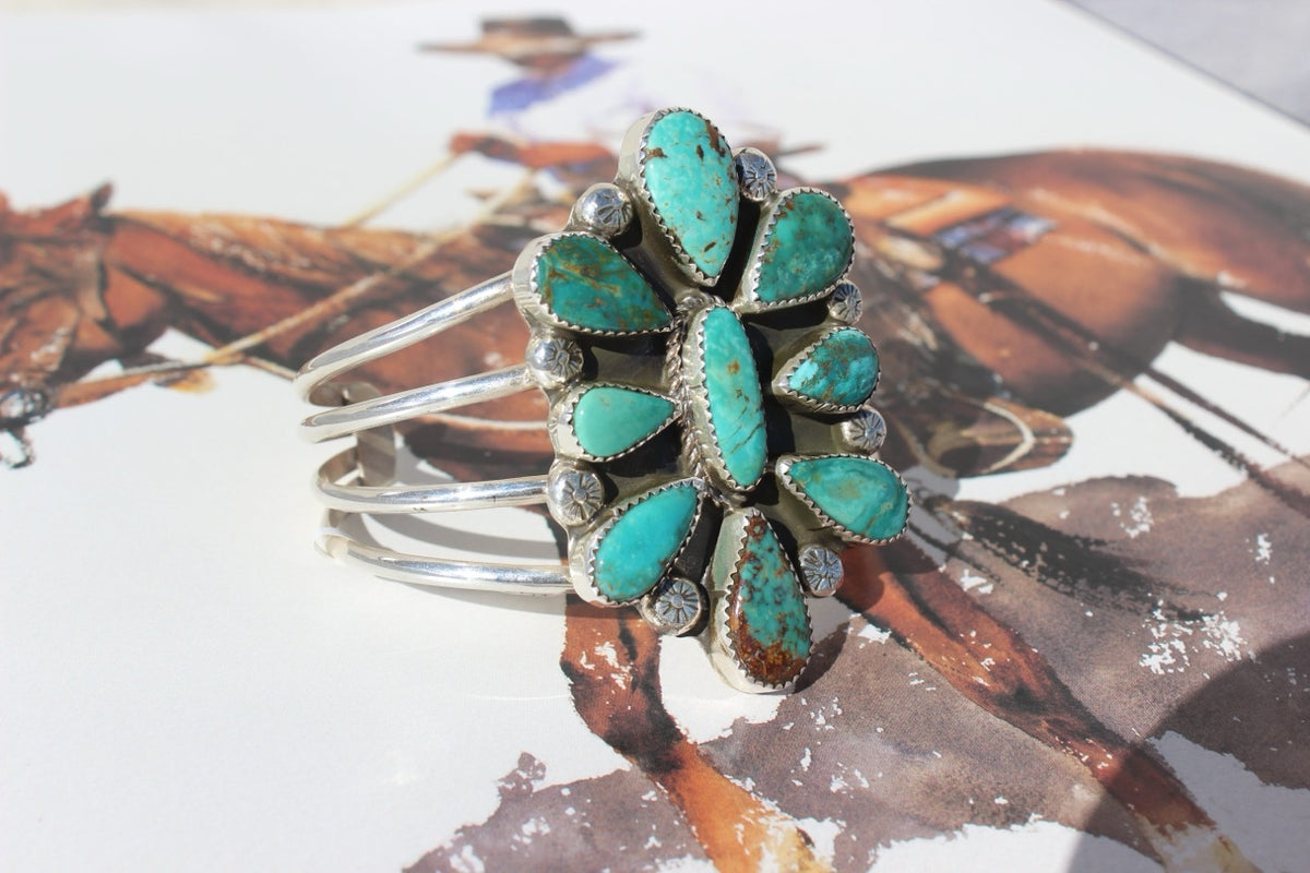 Native American, Handmade, Turquoise & Sterling Silver Cuff