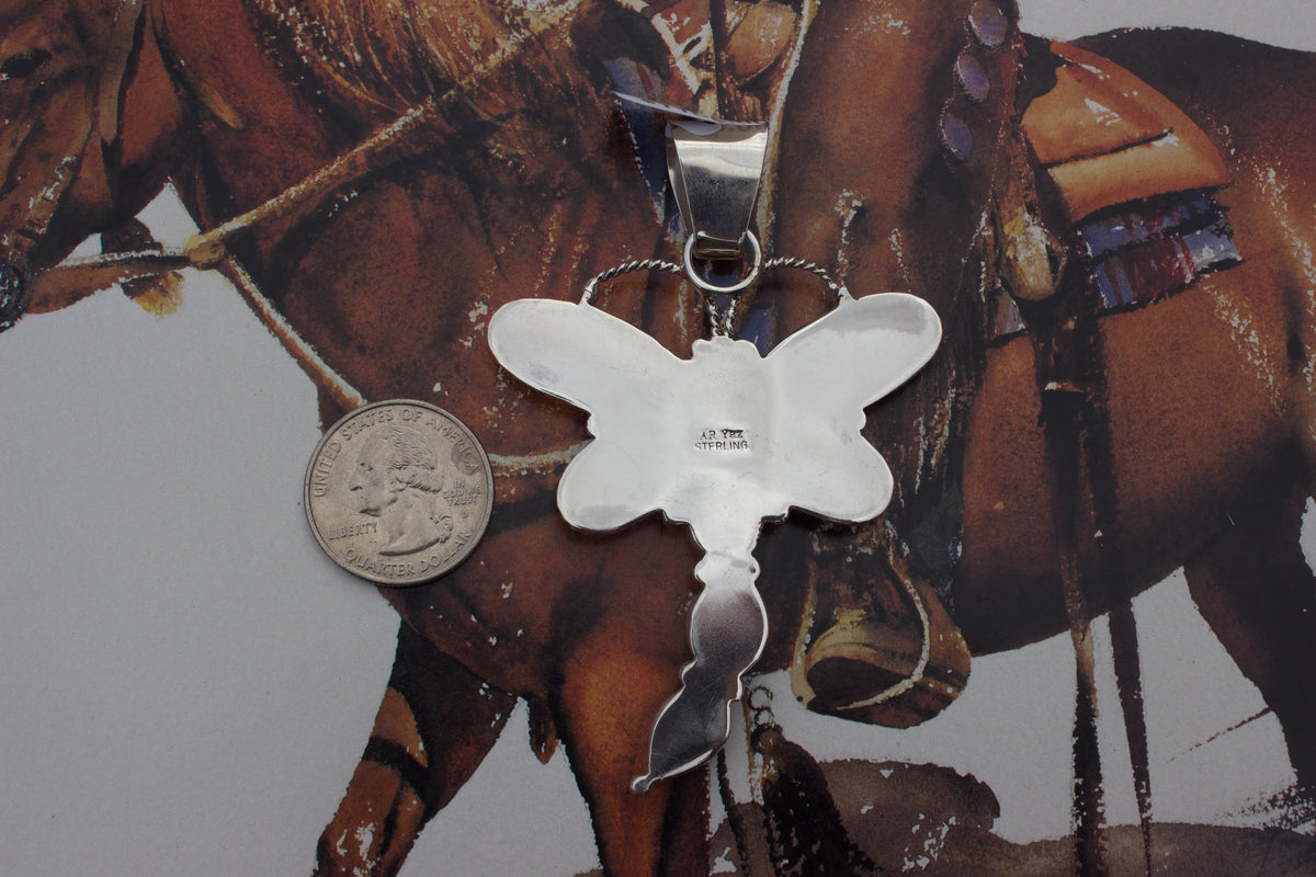 Native American, Hand-Made, Turquoise & Sterling Silver Dragonfly Pendant