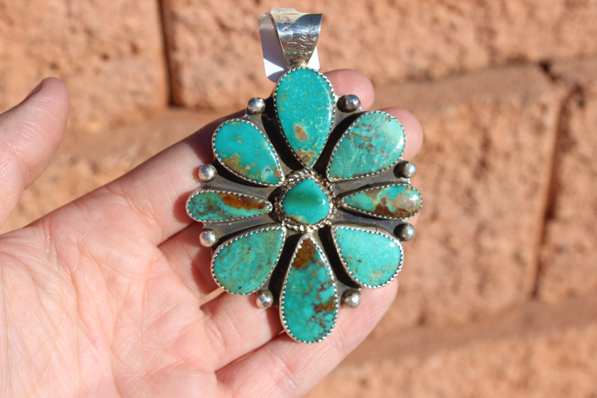 Native American, Hand-Made, Turquoise & Sterling Silver Pendant