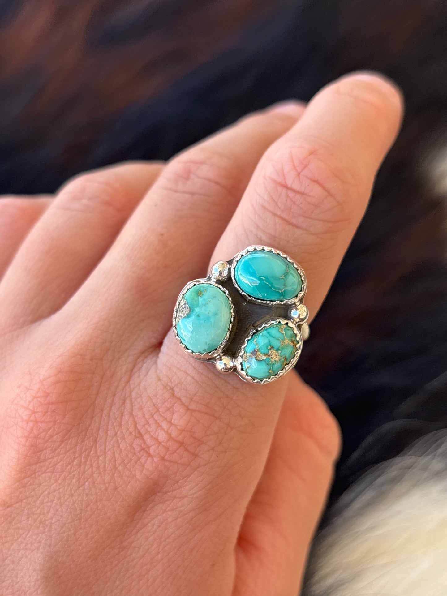 Native American, Hand-Made, Emerald Valley Turquoise & Sterling Silver Ring