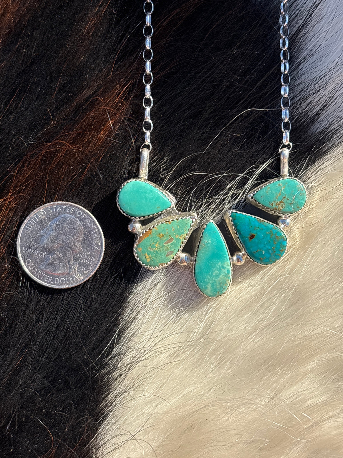 Native American, Hand-Made, Turquoise & Sterling Silver Necklace