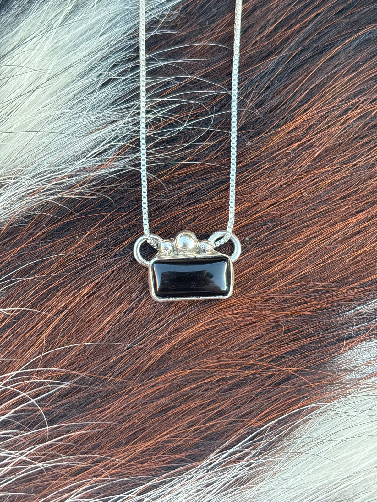 Native American, Hand-Made, Black Onyx & Sterling Silver Necklace